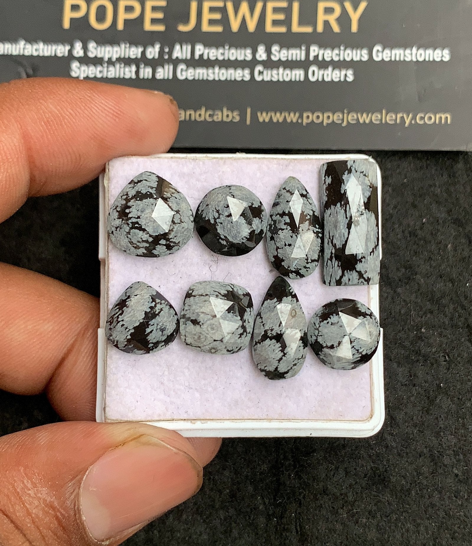Natural Snow Flack Obsidian Gemstone Rose Cut Mix Shape Cabochon Shape High Quality Loose Gemstones For Jewelry Making 10-18 MM Size 8 Pcs V3191