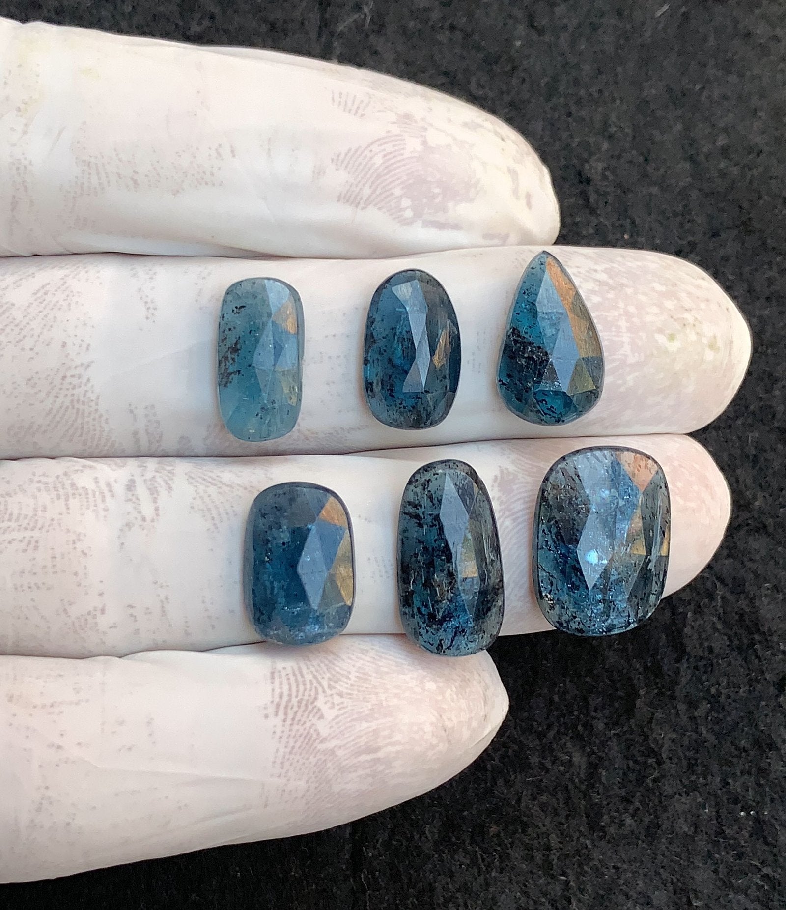 Natural Teal Green Kyanite Gemstone Rose Cut Fancy Shape Cabochon High Quality Loose Gemstones For Jewelry Making 14-18 MM Size 6 Pcs V4534