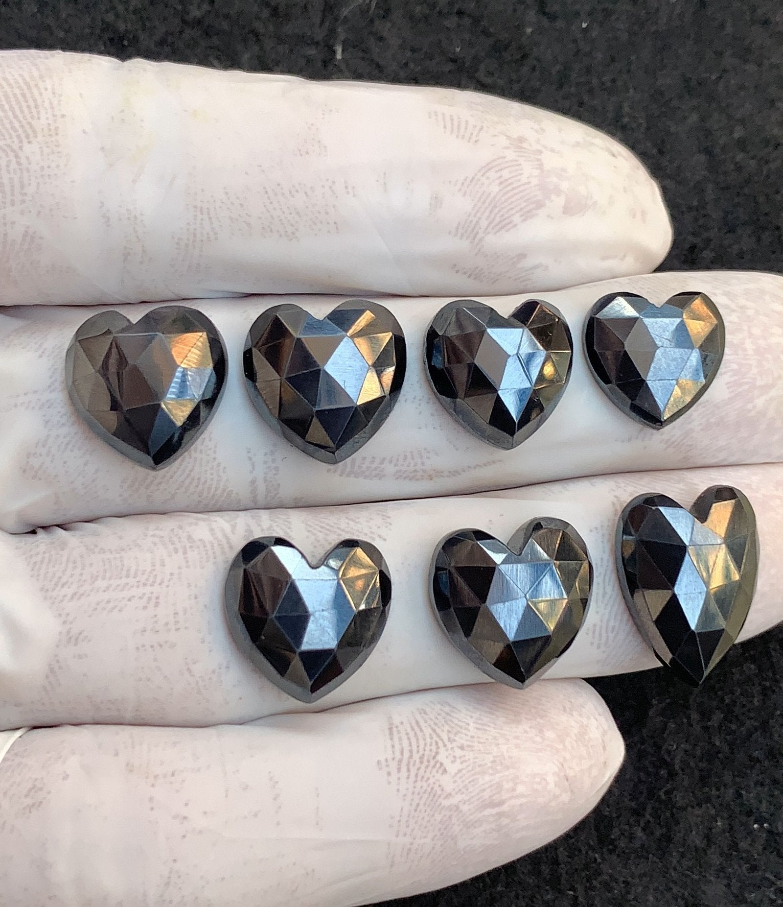 Natural Gunmetal Gemstone Rose Cut Heart Shape Cabochon High Quality Loose Gemstones For Jewelry Making 12-17 MM Size 7 Pcs V4539