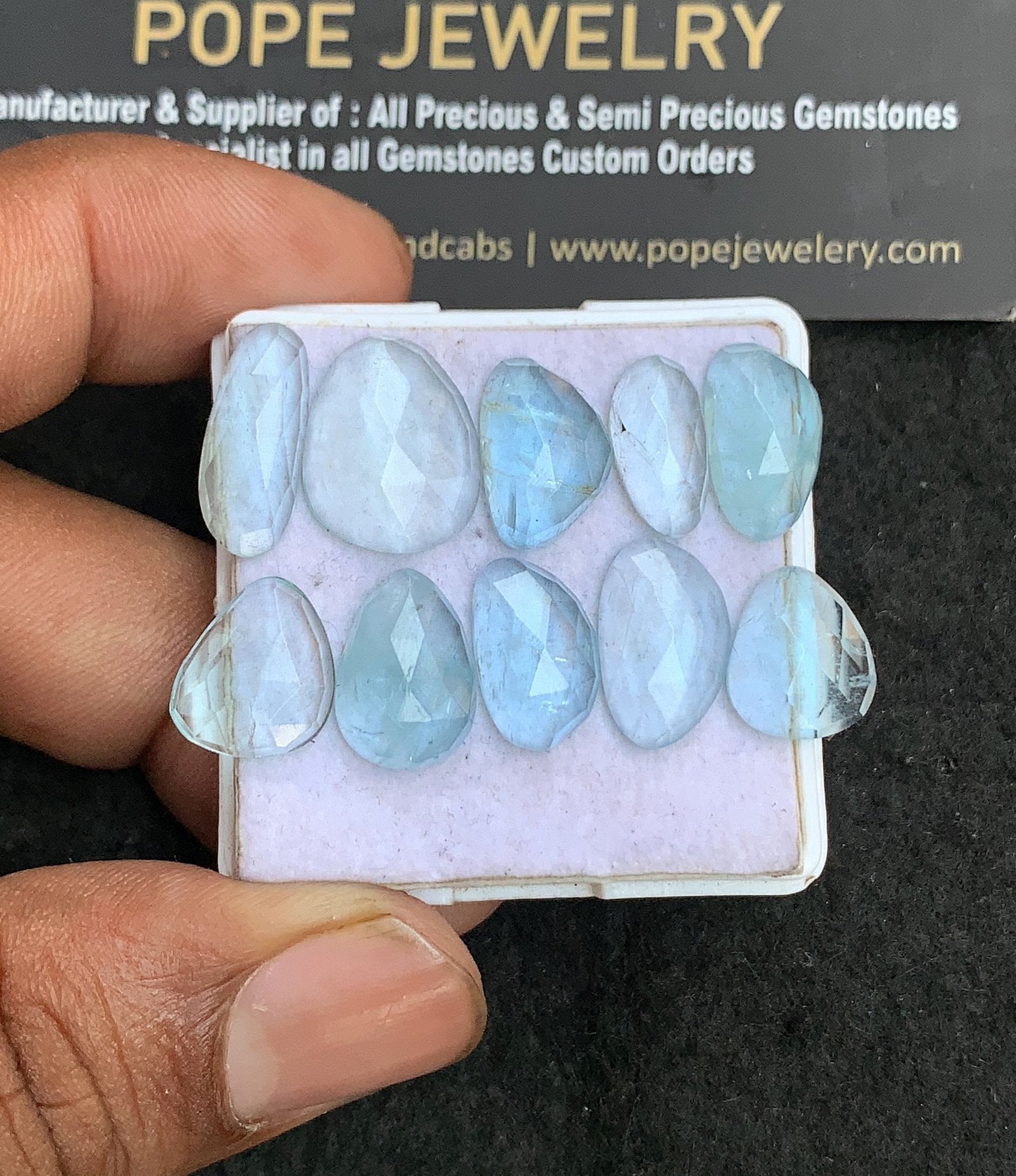 Natural Aquamarine Gemstone Rose Cut Mix Shape Cabochon High Quality Loose Gemstones For Jewelry Making 12-16 MM Size 10 Pc V3198