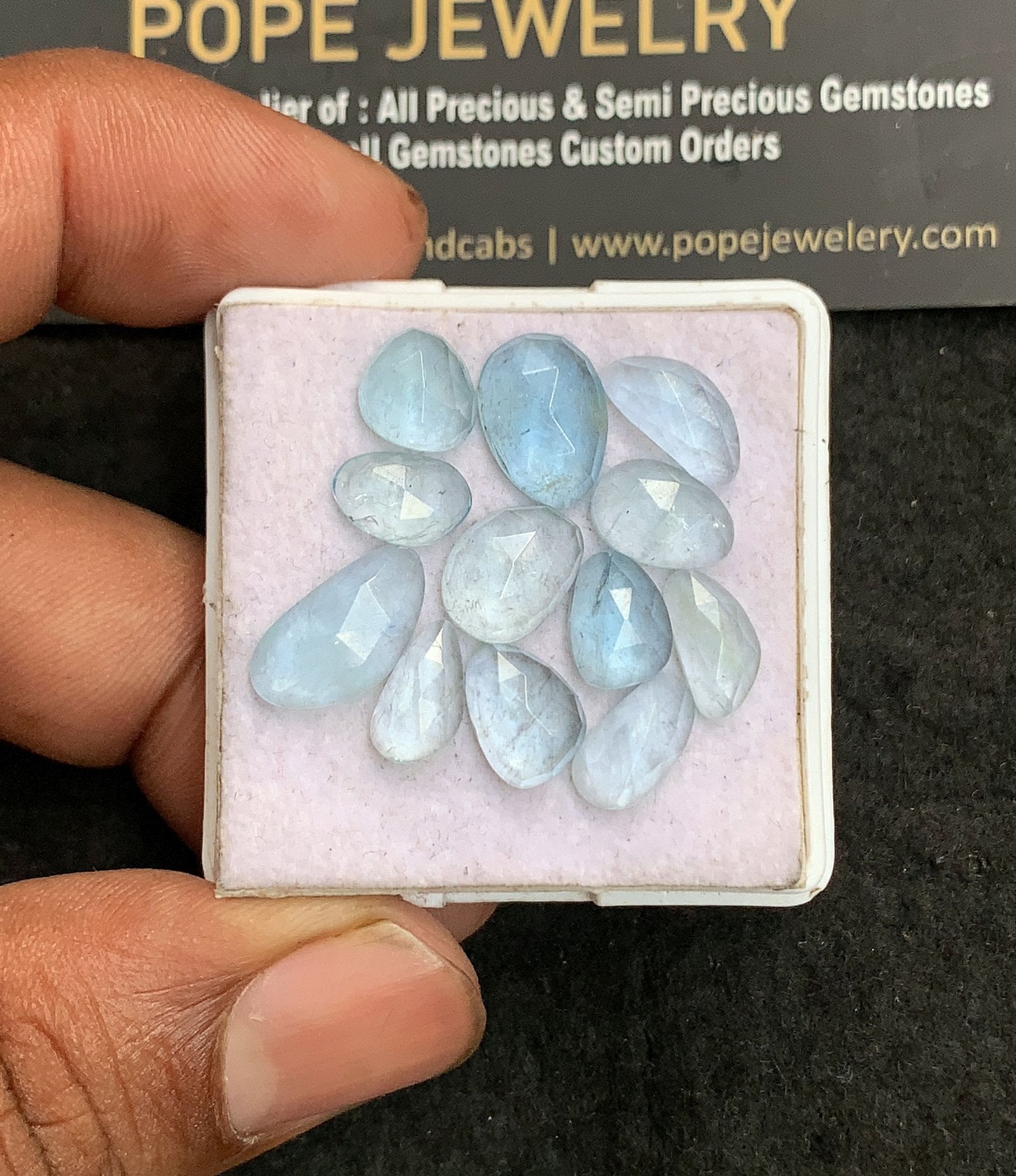 Natural Aquamarine Gemstone Rose Cut Mix Shape Cabochon High Quality Loose Gemstones For Jewelry Making 8-13 MM Size 12 Pc V3201