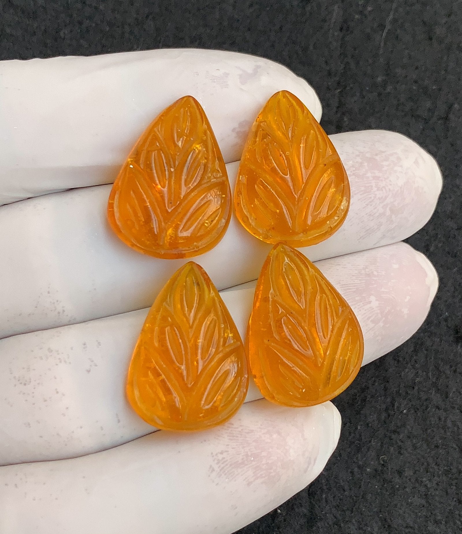 Natural Amber Gemstone Hand Carved Cut Pear Shape Cabochon High Quality Loose Gemstones For Jewelry Making 23x17 MM Size 2 Pair V4543