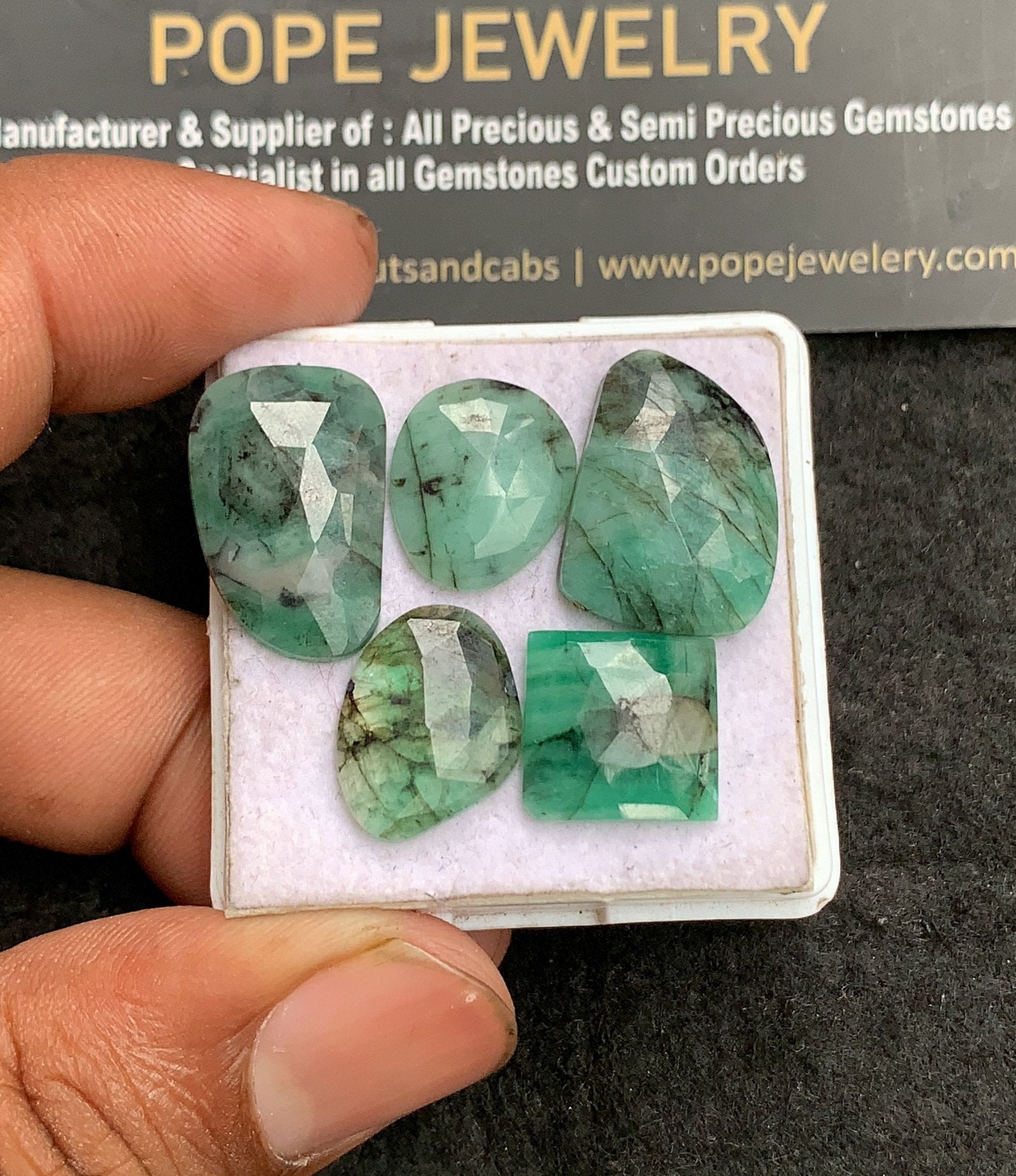 Natural Emerald Gemstone Rose Cut Mix Shape Cabochon High Quality Loose Gemstones For Jewelry Making 12-20 MM Size 5 Pc V3204