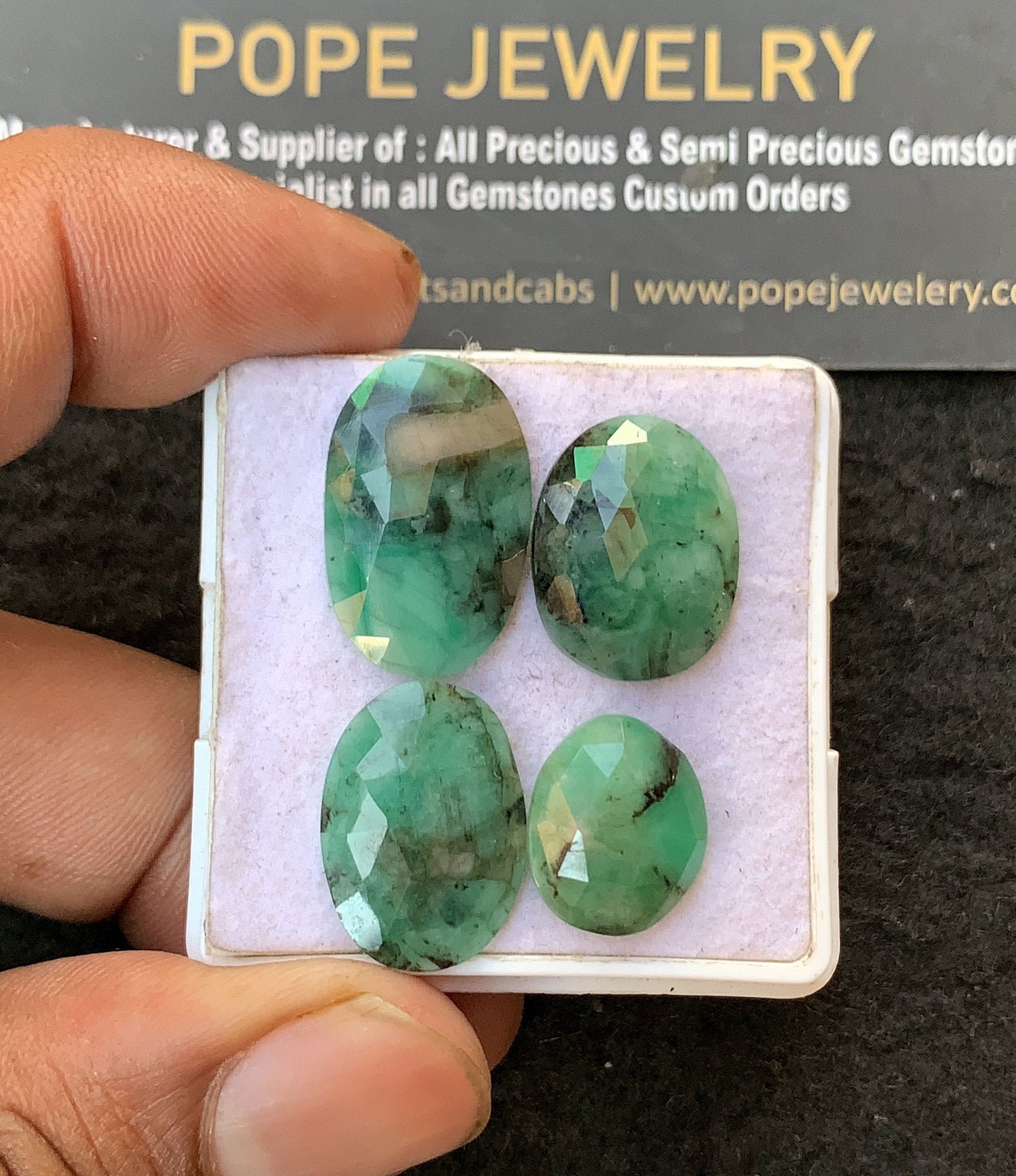 Natural Emerald Gemstone Rose Cut Oval Shape Cabochon High Quality Loose Gemstones For Jewelry Making 14-20 MM Size 4 Pc V3208