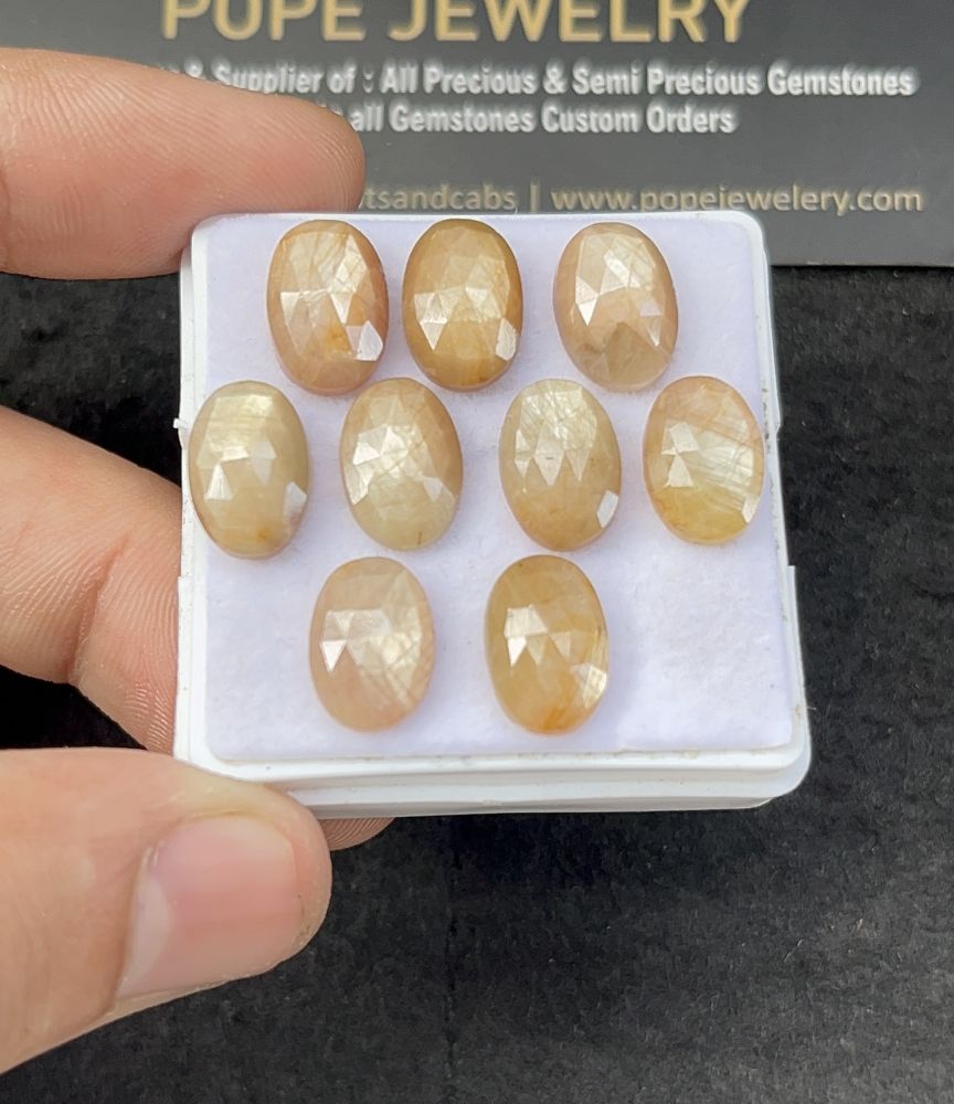Natural Golden Sapphire Gemstone Rose Cut Oval Cabochon Loose Gemstone For Jewelry Making Wholesalegems 11x8 MM Size 9 Pcs SM25325