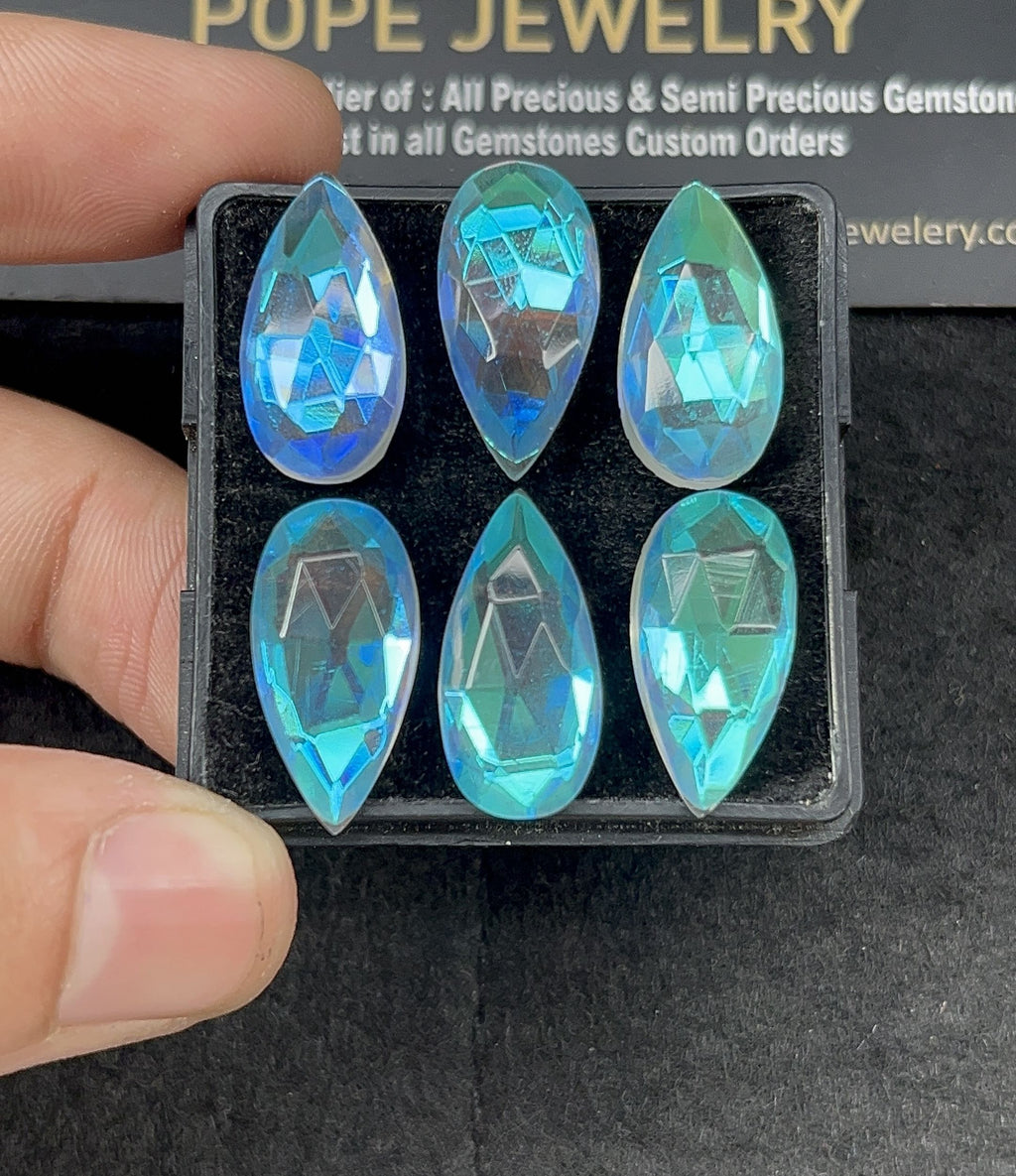 Rainbow Quartz Gemstone Rose Cut Pear Shape Cabochon Loose Gemstone For Jewelry Making Wholesalegems 20x10 MM Size 6 Pcs SM25332