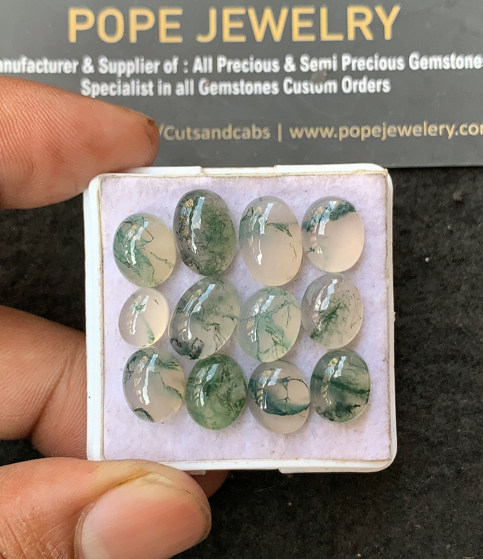 Natural Moss Agate Gemstone Smooth Oval Shape Cabochon High Quality Loose Gemstones For Jewelry Making 8-12 MM Size 12 Pc V3220