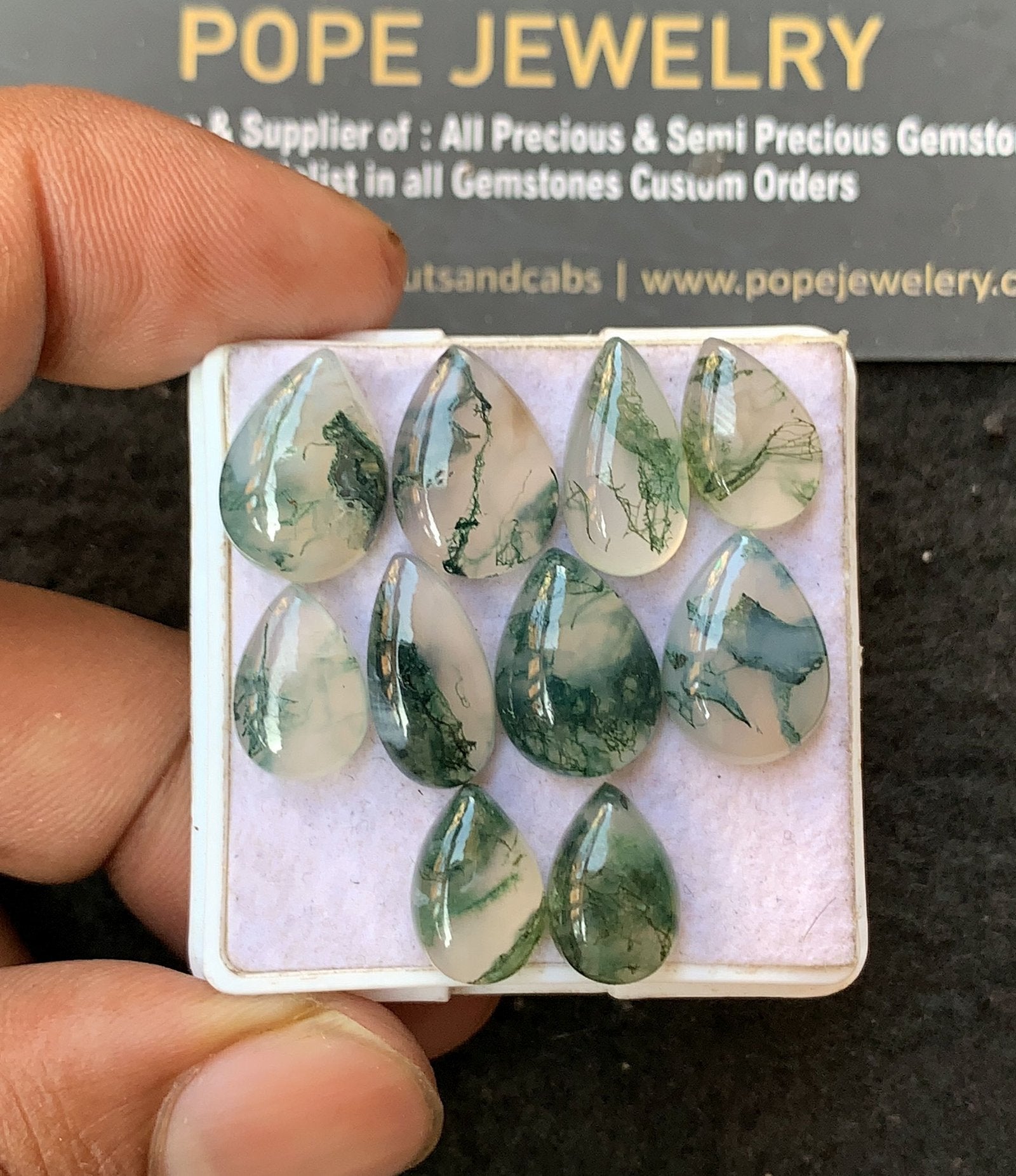 Natural Moss Agate Gemstone Smooth Pear Shape Cabochon High Quality Loose Gemstones For Jewelry Making 12-14 MM Size 10 Pc V3221