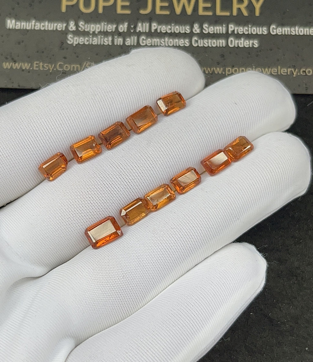 Natural Hessonite Garnet Gemstone Faceted Cut Rectangle Shape Loose Gemstone For Jewelry Making Wholesalegems 6-7  MM Size 11 Pcs SM25335