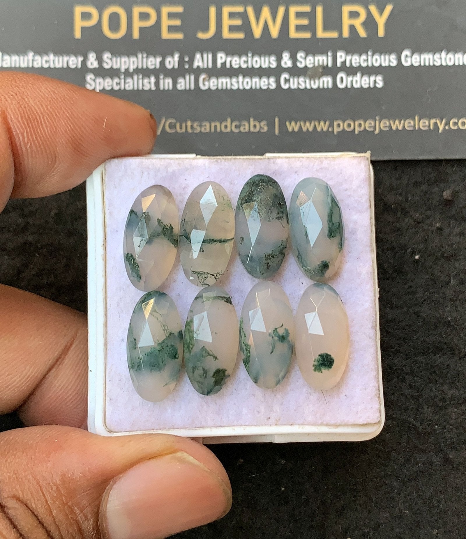 Natural Moss Agate Gemstone Rose Cut Oval Shape Cabochon High Quality Loose Gemstones For Jewelry Making 15x7 MM Size 8 Pc V3223