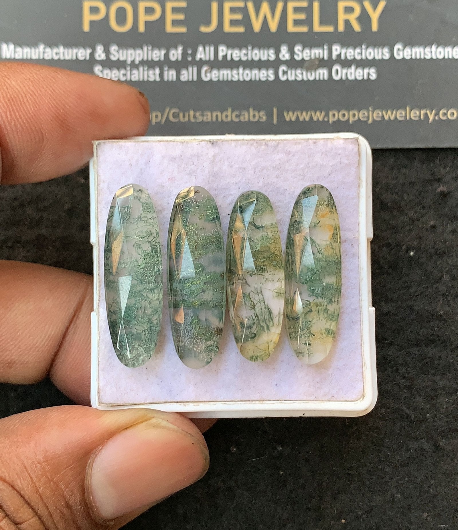 Natural Moss Agate Doublet Gemstone Rose Cut Oval Shape Cabochon High Quality Loose Gemstones For Jewelry Making 19-20 MM Size 4 Pc V3228