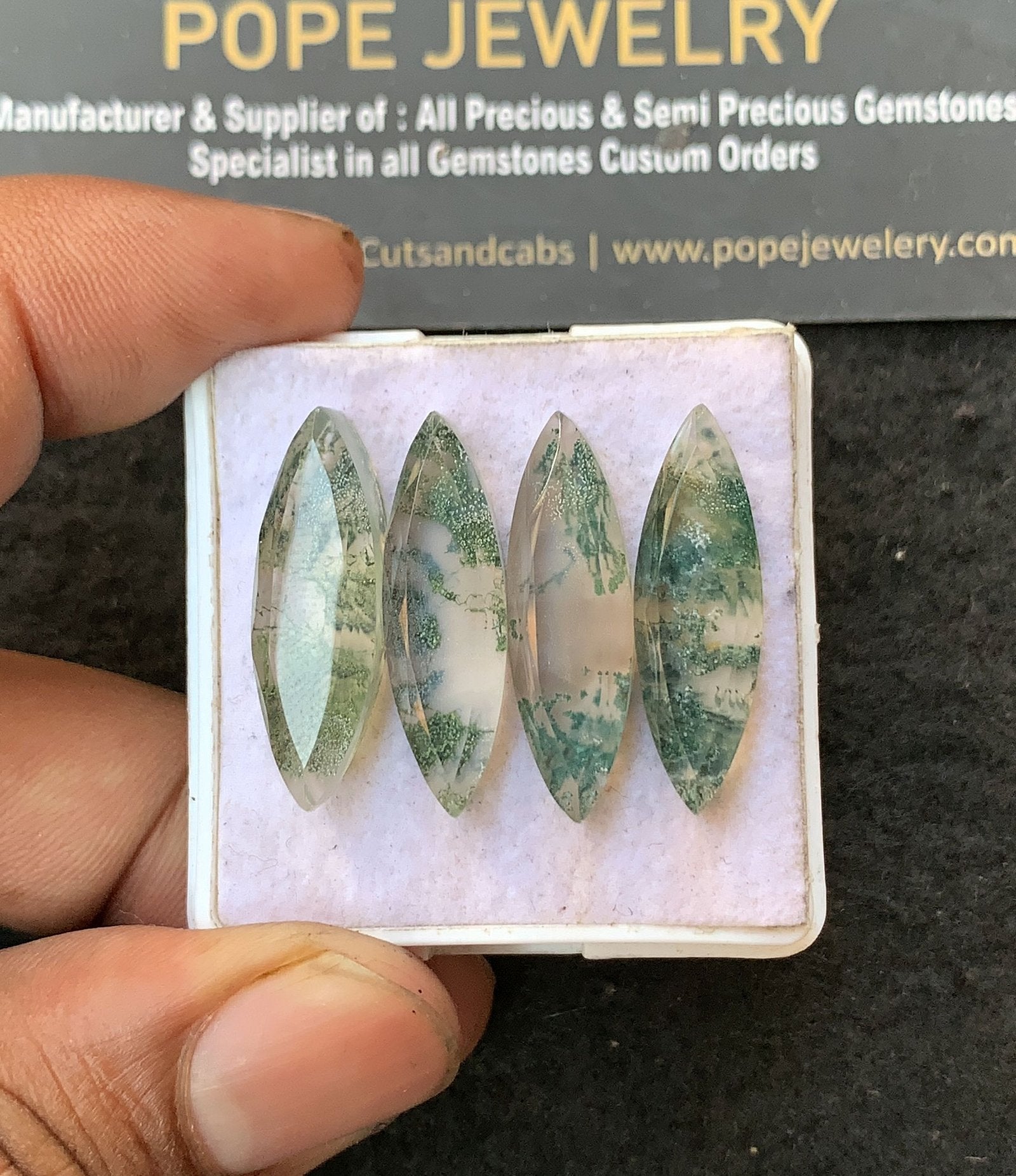 Natural Moss Agate Doublet Gemstone Step Cut Marquise Shape Cabochon High Quality Loose Gemstones For Jewelry Making 20-21 MM Size 4 Pc V3229