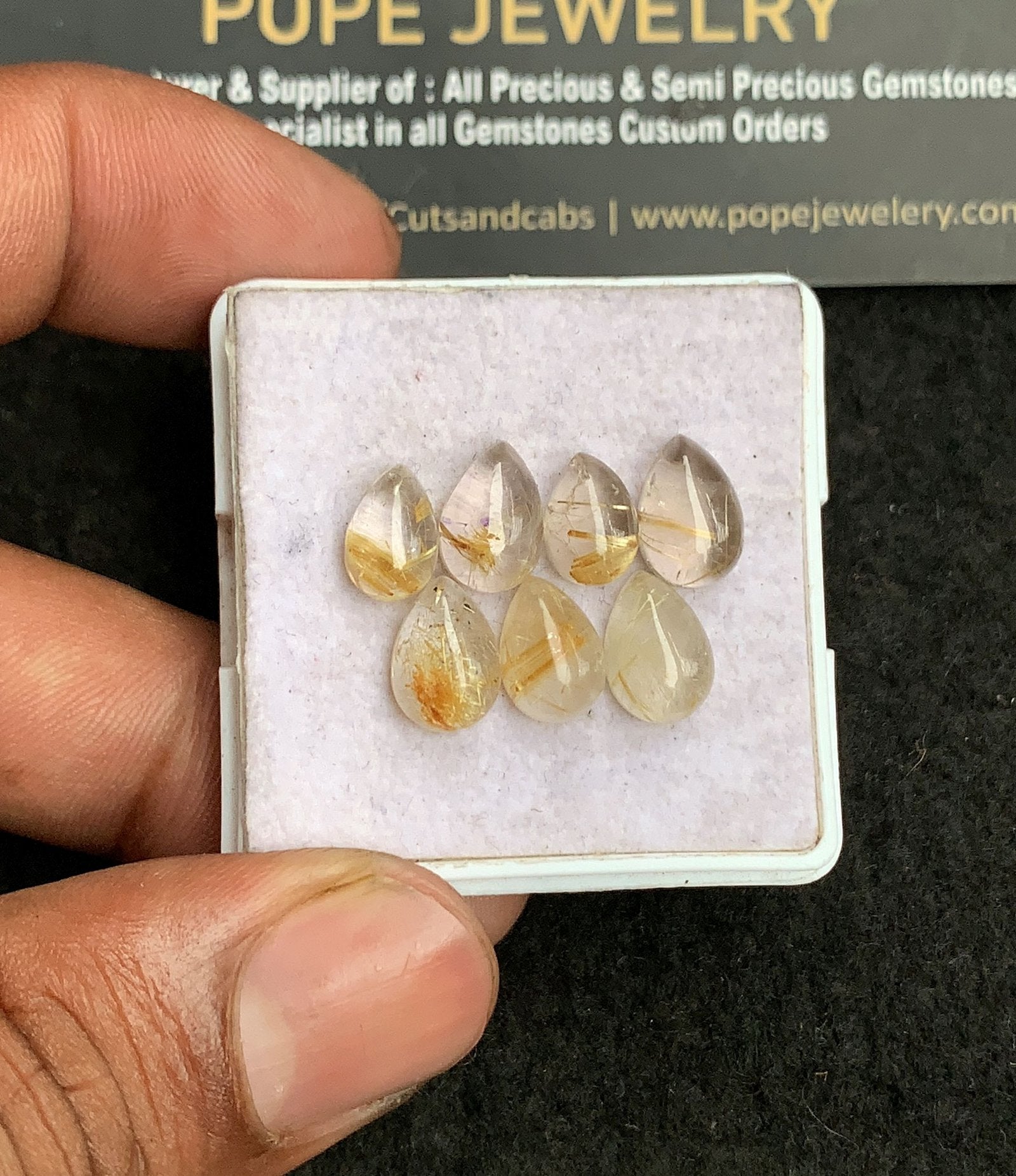 Natural Golden Rutile Gemstone Smooth Pear Shape Cabochon High Quality Loose Gemstones For Jewelry Making 9-10 MM Size 7 Pcs V3257