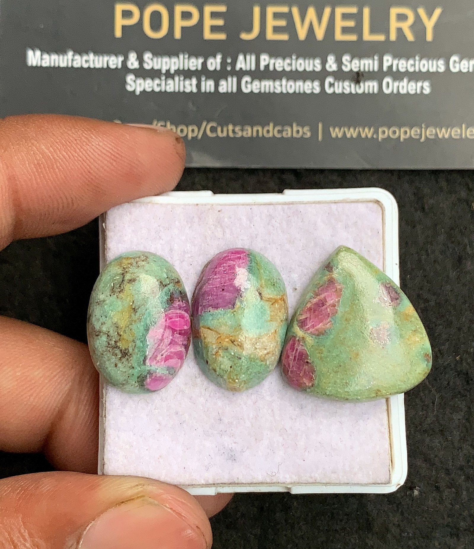Natural Ruby Fuchsite Gemstone Smooth Mix Shape Cabochon High Quality Loose Gemstones For Jewelry Making 19-21 MM Size 3 Pcs V3269