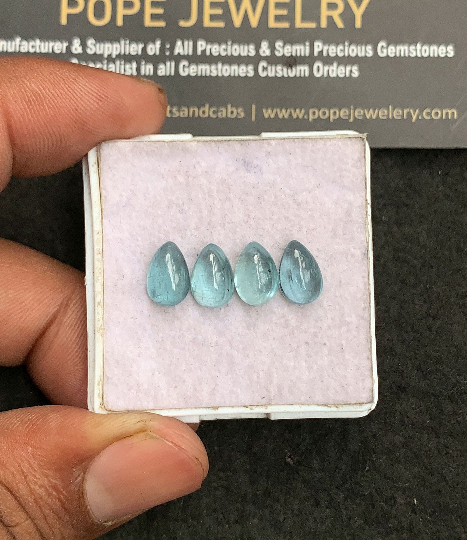 Natural Aqua Kyanite Gemstone Smooth Pear Shape Cabochon High Quality Loose Gemstones For Jewelry Making 9x6 MM Size 4 Pcs V3282