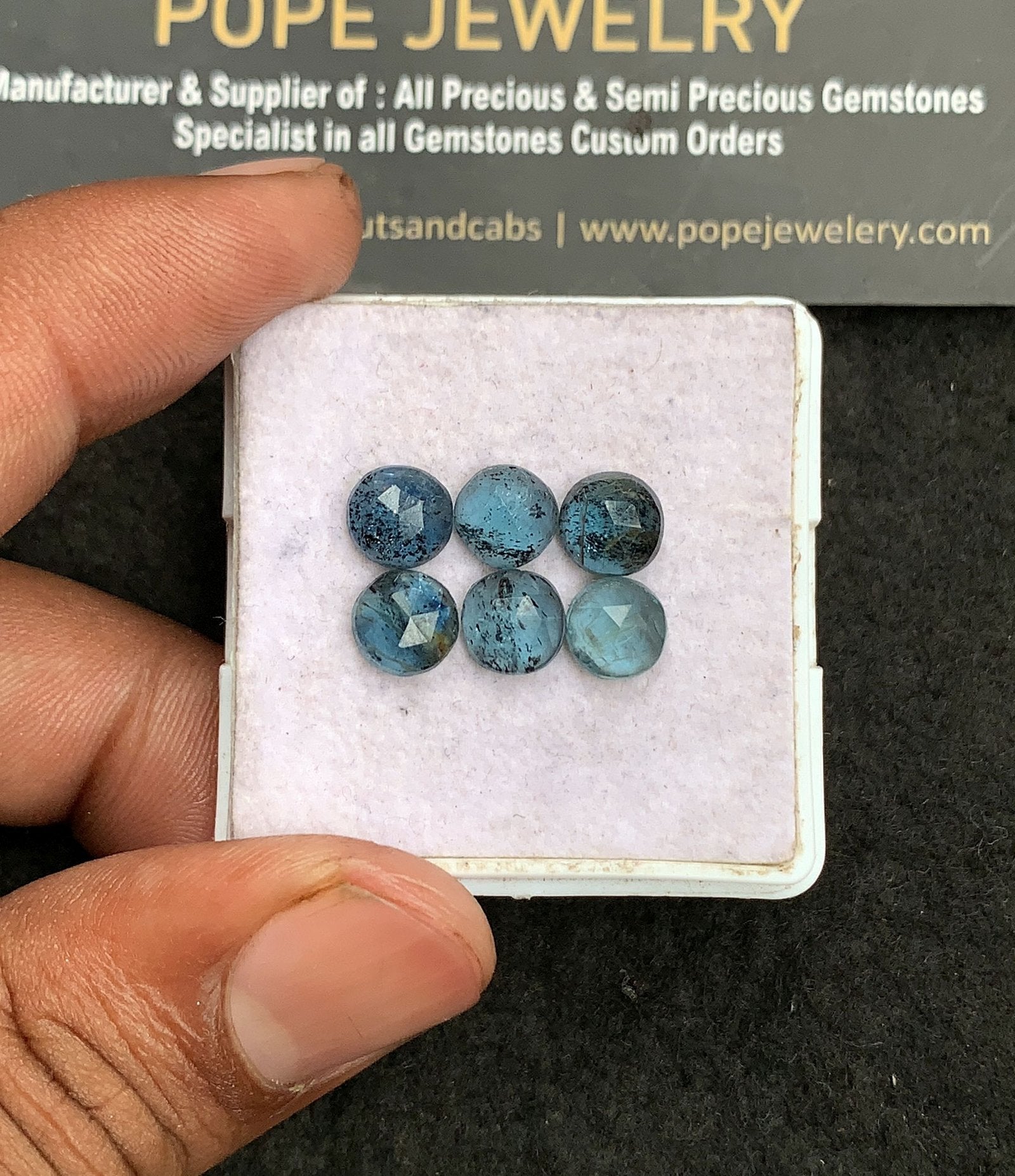Natural Teal Green Kyanite Gemstone Rose Cut Round Shape Cabochon High Quality Loose Gemstones For Jewelry Making 7 MM Size 6 Pcs V3289