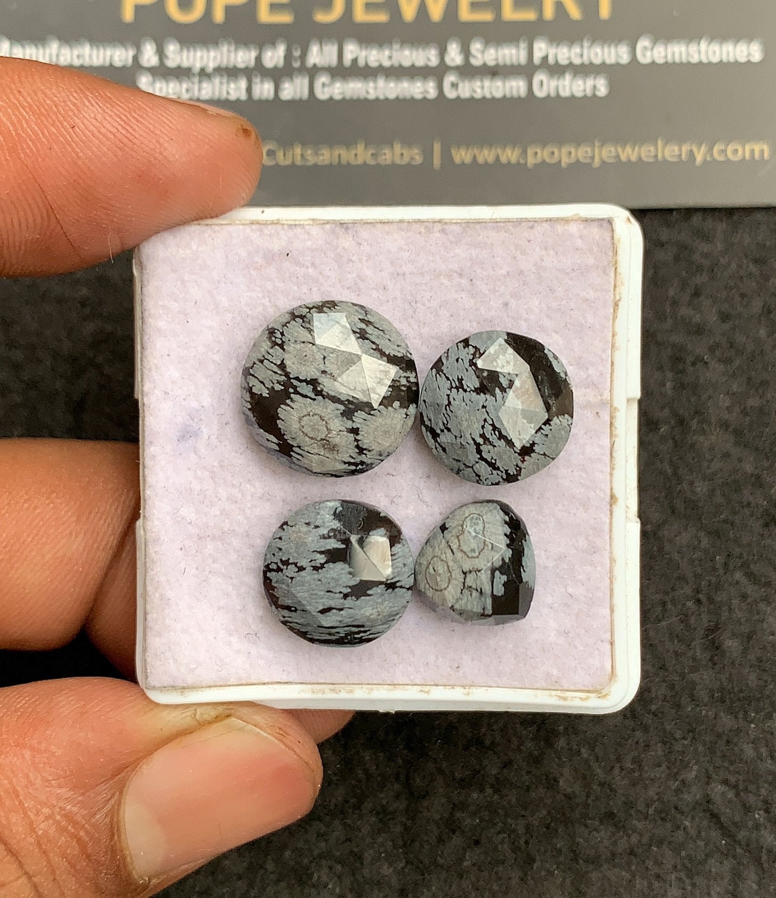 Natural Snow Flack Obsidian Gemstone Rose Cut Mix Shape Cabochon Shape High Quality Loose Gemstones For Jewelry Making 10-14 MM Size 4 Pcs V3309