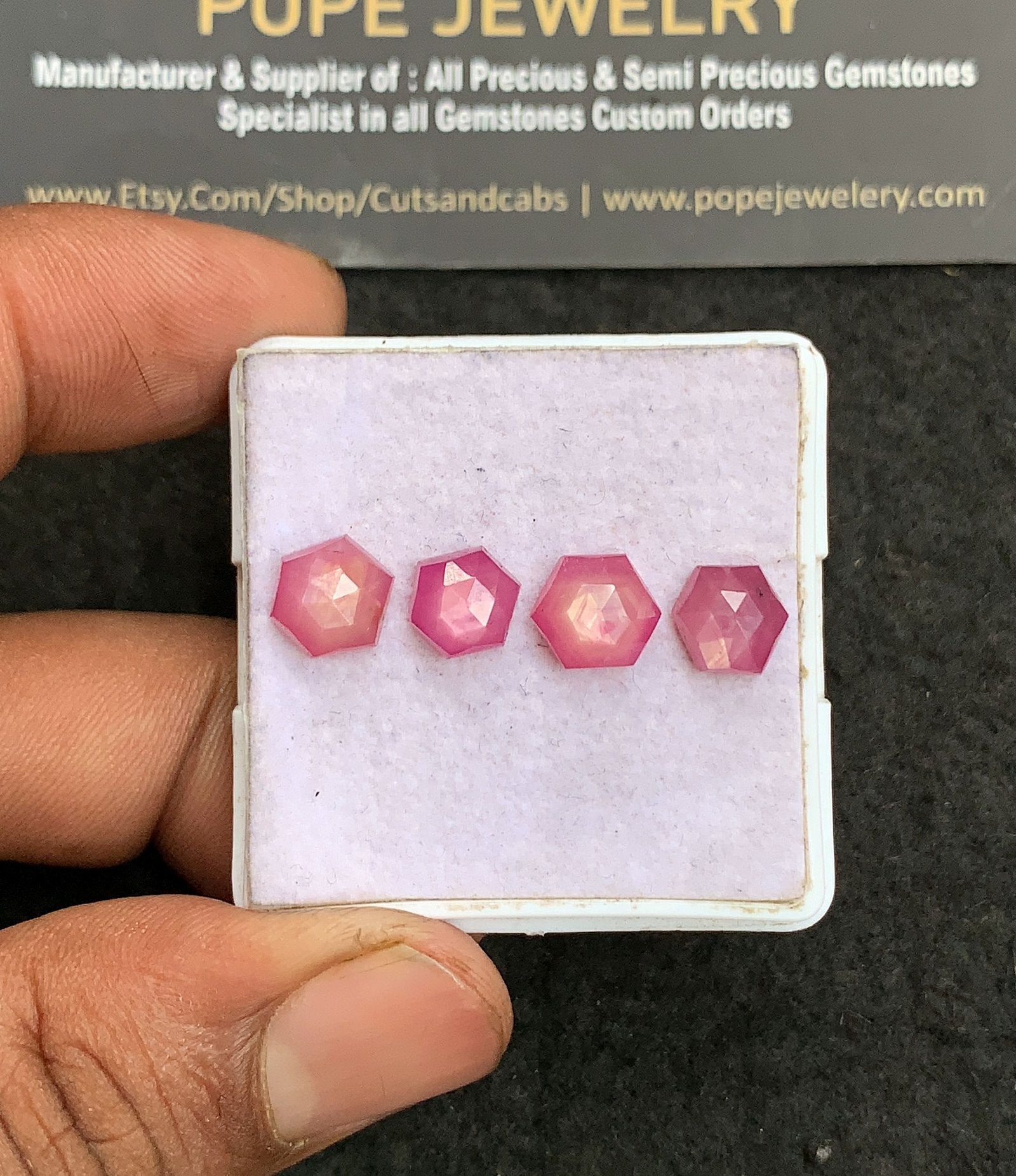 Natural Silky Sapphire Gemstone Rose Cut Hexagon Shape Cabochon High Quality Loose Gemstones For Jewelry Making 8-9 MM Size 4 Pcs V3320