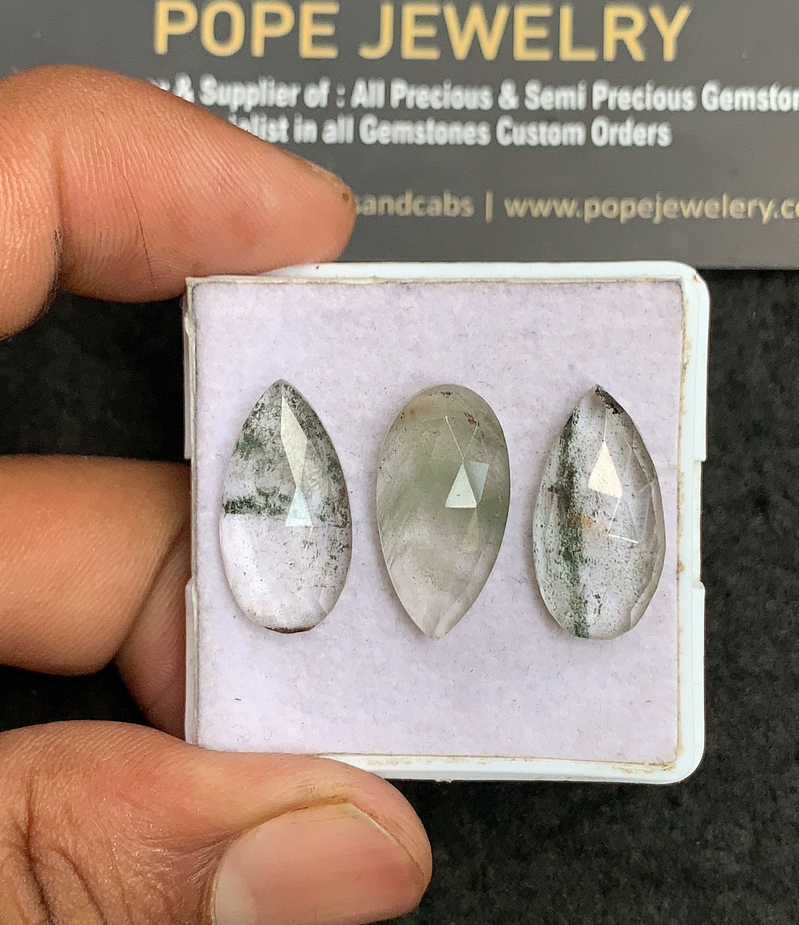 Natural Herkimer Lodolite Gemstone Rose Cut Pear Shape Cabochon Shape High Quality Loose Gemstones For Jewelry Making 20x10 MM Size 3 Pcs V3324