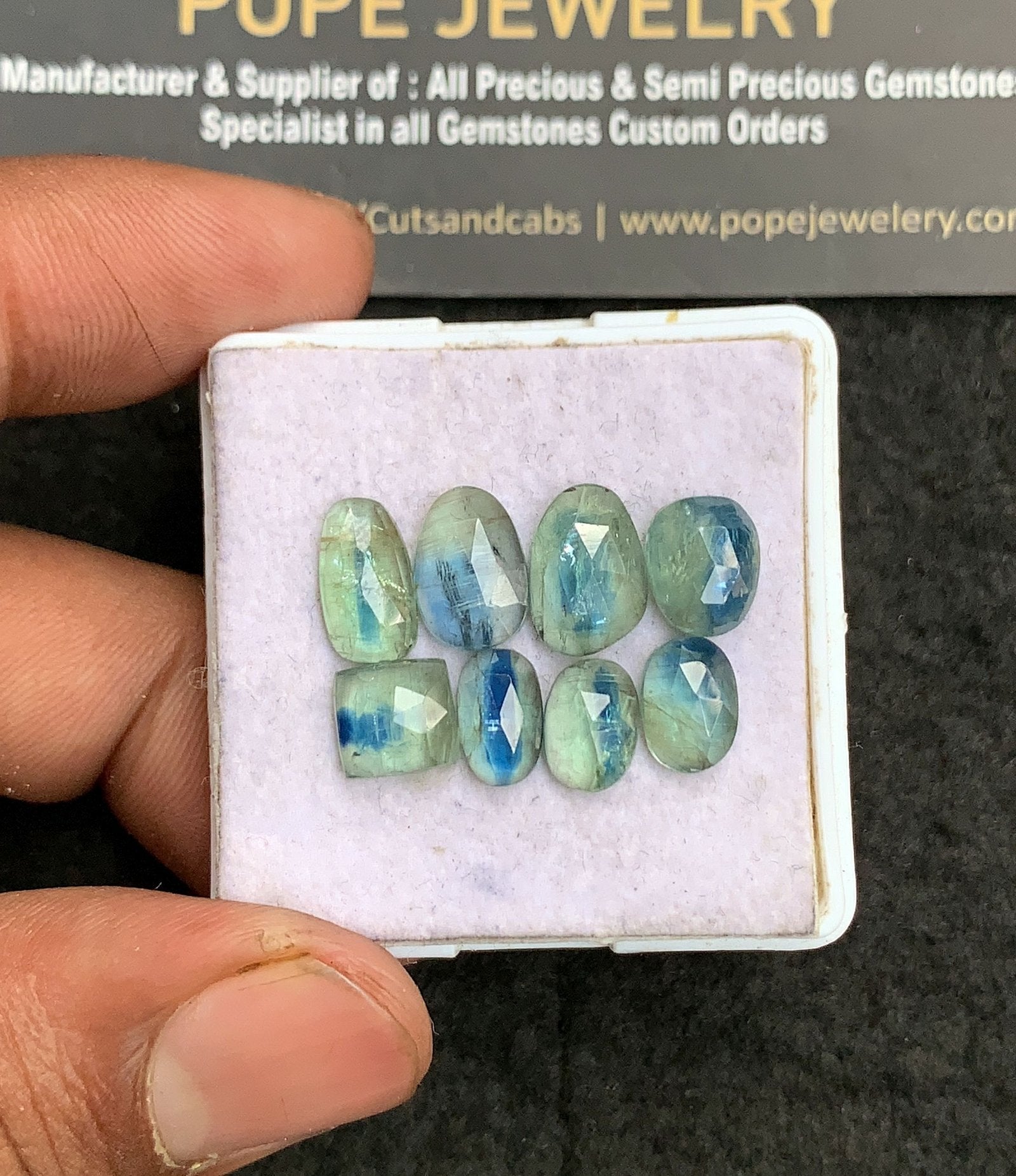 Natural Mint Kyanite Gemstone Rose Cut Mix Shape Cabochon High Quality Loose Gemstones For Jewelry Making 7-11 MM Size 8 Pcs V3338