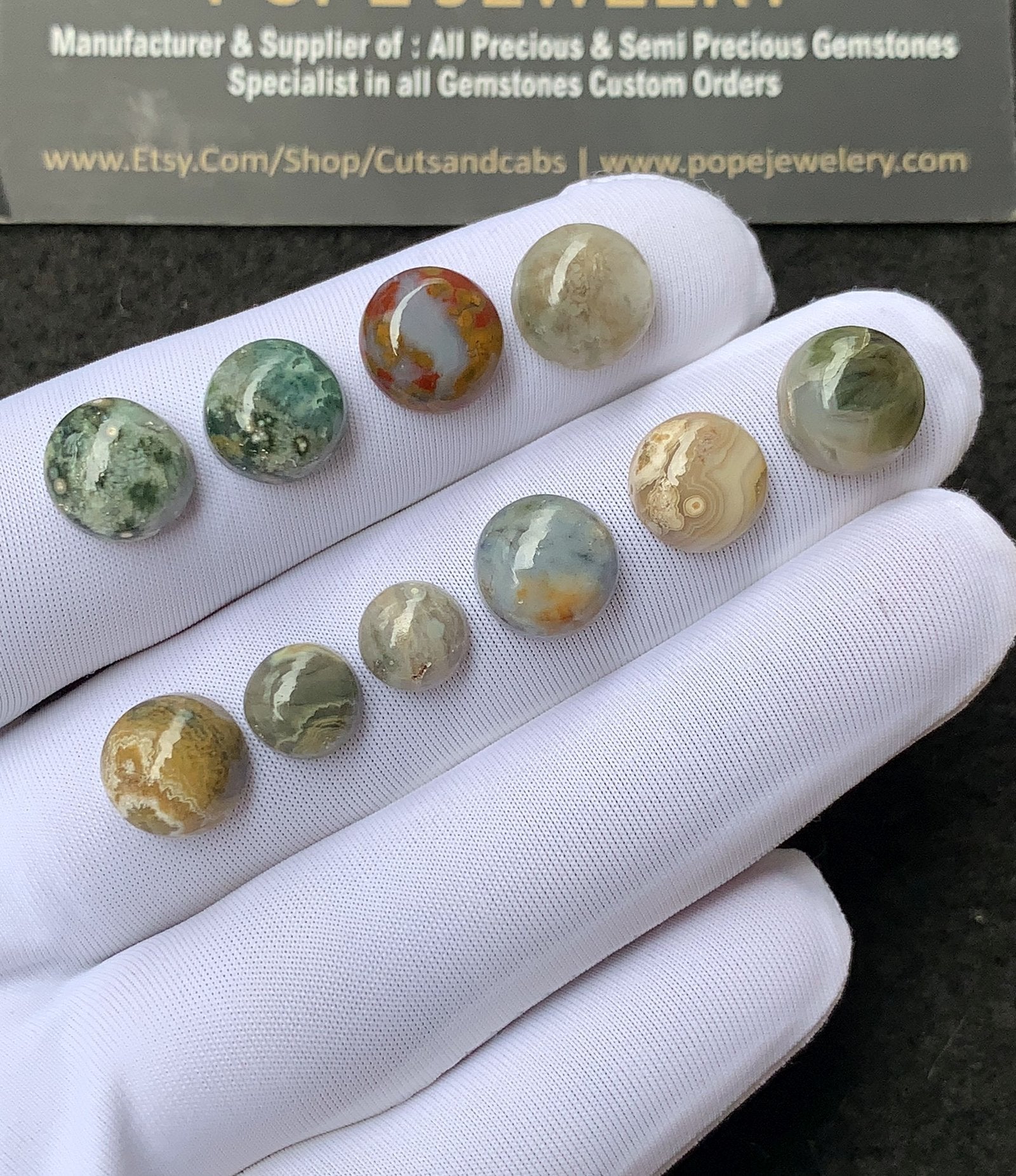 Natural Ocean Jasper Gemstone Smooth Round Shape Cabochon High Quality Loose Gemstones For Jewelry Making 8-10 MM Size 10 Pcs V2694