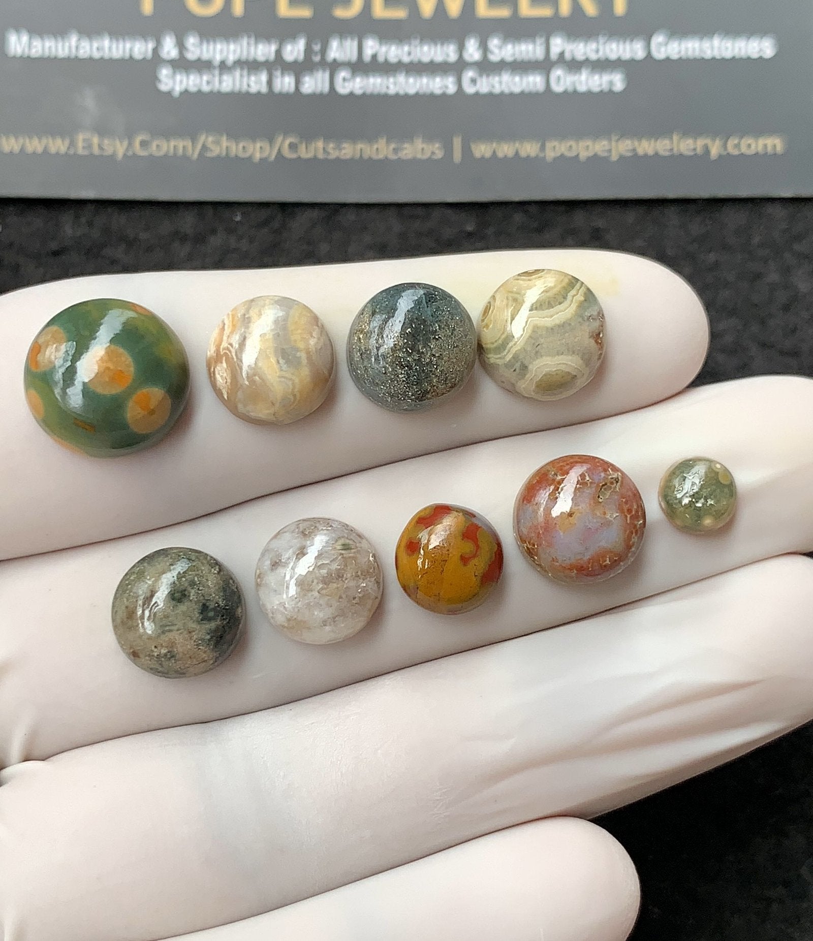 Natural Ocean Jasper Gemstone Smooth Round Shape Cabochon High Quality Loose Gemstones For Jewelry Making 6-12 MM Size 9 Pcs V2701