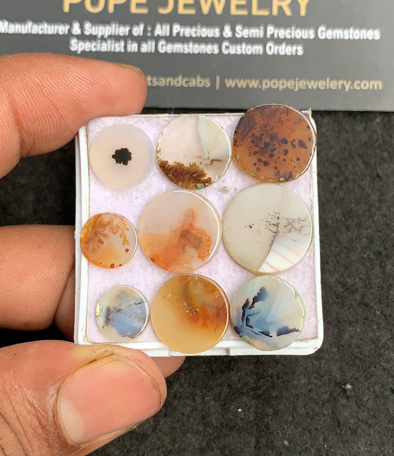 Natural Scenic Agate Gemstone Smooth Round Shape Cabochon High Quality Loose Gemstones For Jewelry Making 9-15 MM Size 9 Pcs V3355