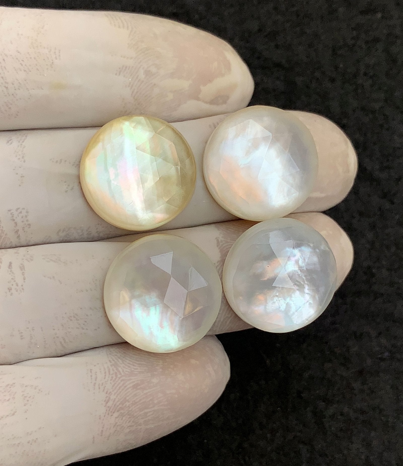 Natural Mother Of Pearl Doublet Gemstone Rose Cut Round Shape Cabochon High Quality Loose Gemstones For Jewelry Making 18 MM Size 4 Pcs V4585