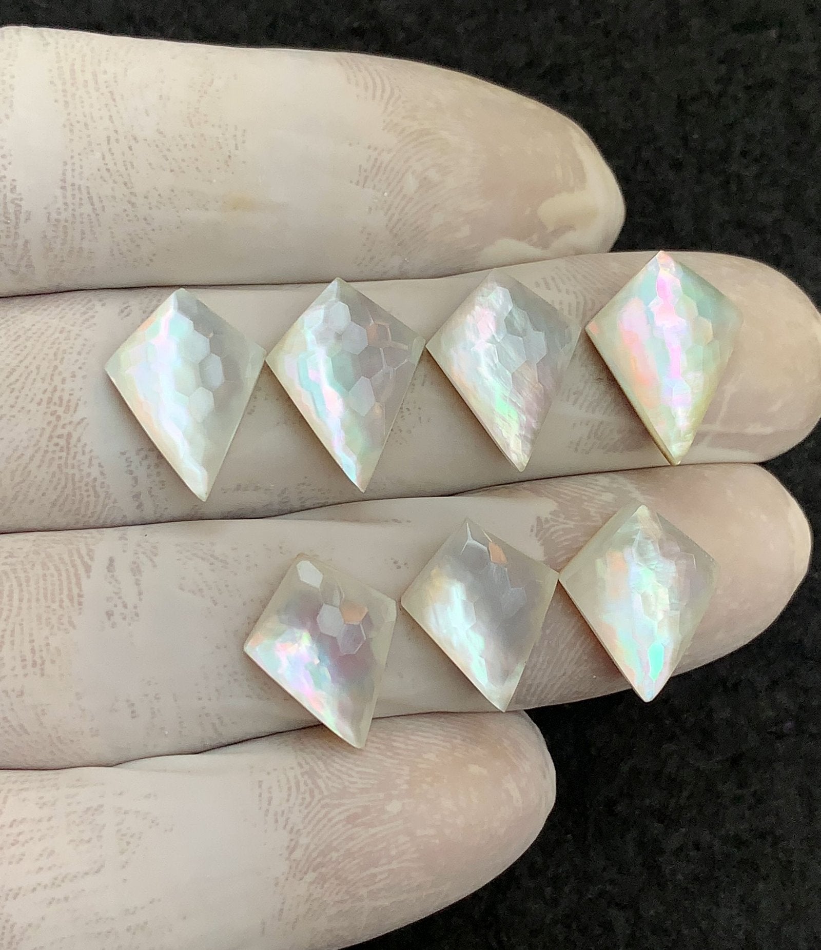 Natural Mother Of Pearl Doublet Gemstone Checker Cut Fancy Shape Cabochon High Quality Loose Gemstones For Jewelry Making 15x12 MM Size 7 Pcs V4586