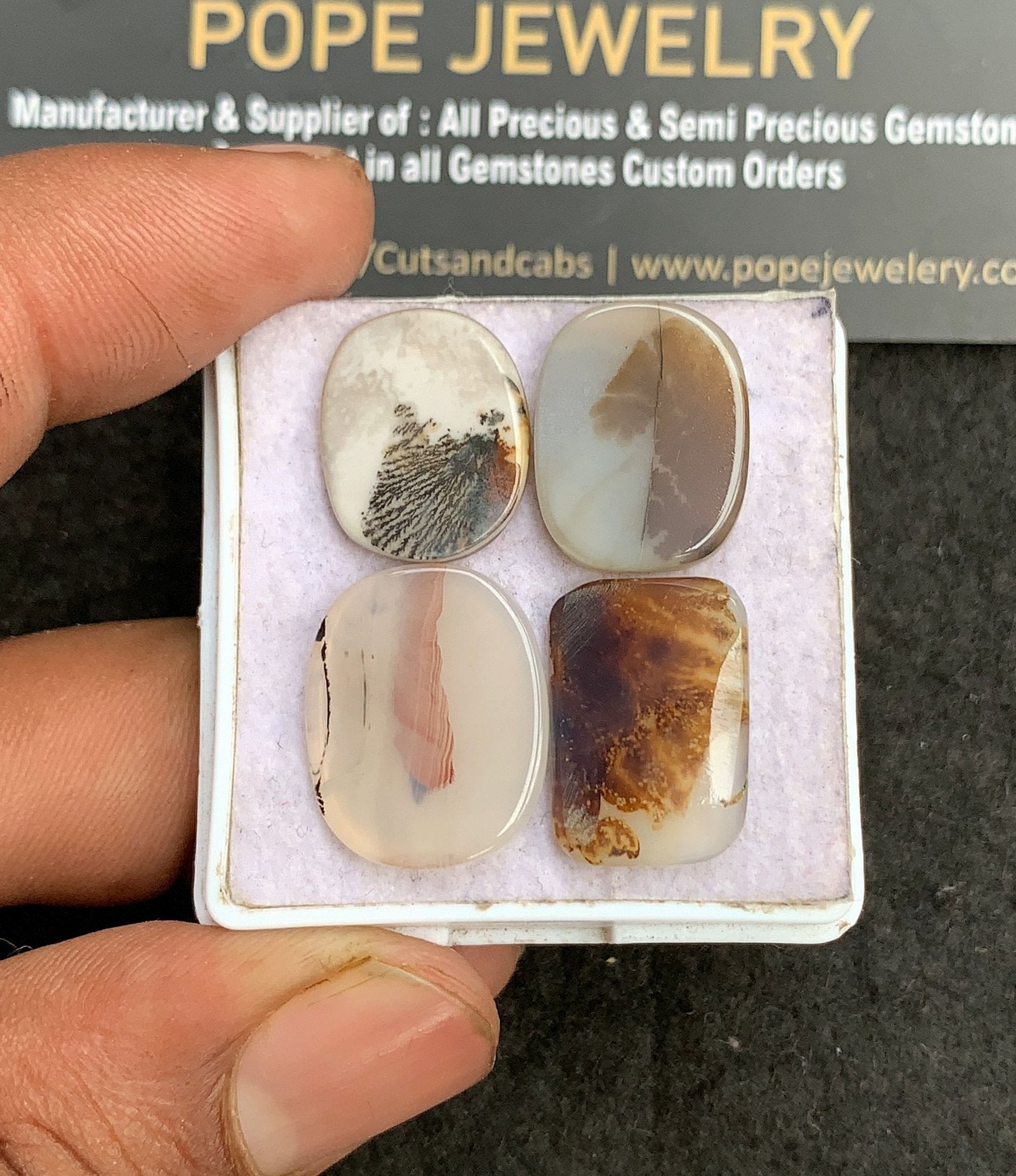 Natural Scenic Agate Gemstone Smooth Mix Shape Cabochon High Quality Loose Gemstones For Jewelry Making 16-19 MM Size 4 Pcs V3359