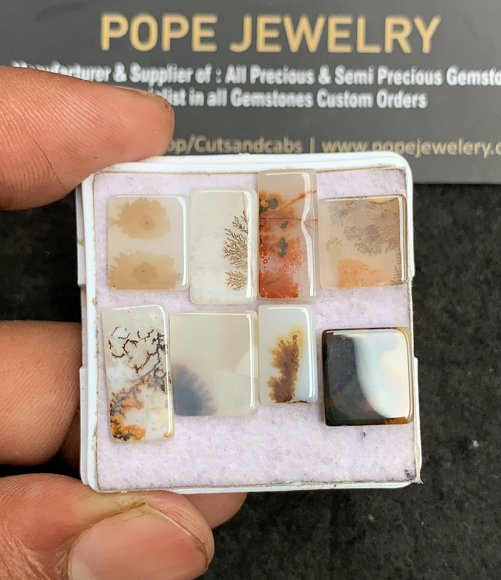 Natural Scenic Agate Gemstone Smooth Rectangle Shape Cabochon High Quality Loose Gemstones For Jewelry Making 11-16 MM Size 8 Pcs V3361