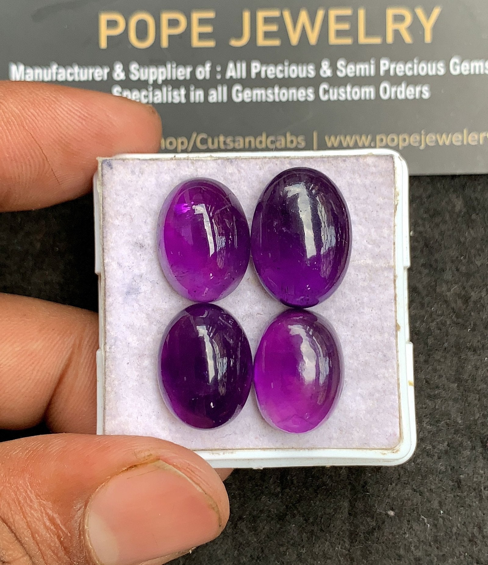 Natural Amethyst Gemstone Smooth Oval Shape Cabochon High Quality Loose Gemstones For Jewelry Making 16-18 MM Size 4 Pcs V3382