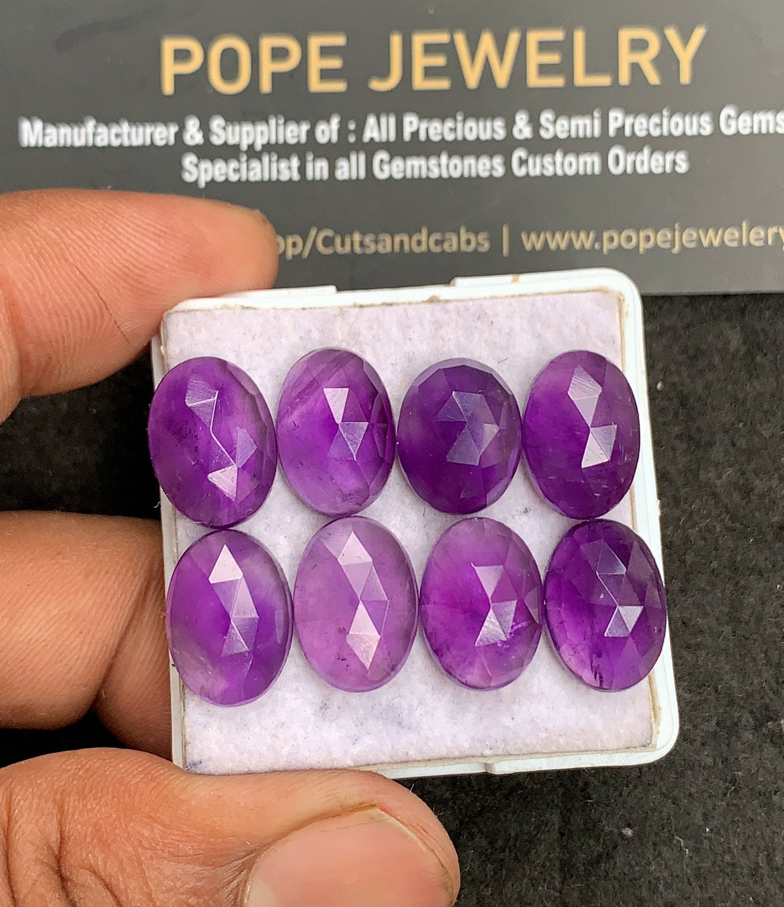 Natural Amethyst Gemstone Rose Cut Oval Shape Cabochon High Quality Loose Gemstones For Jewelry Making 13-14 MM Size 8 Pcs V3387