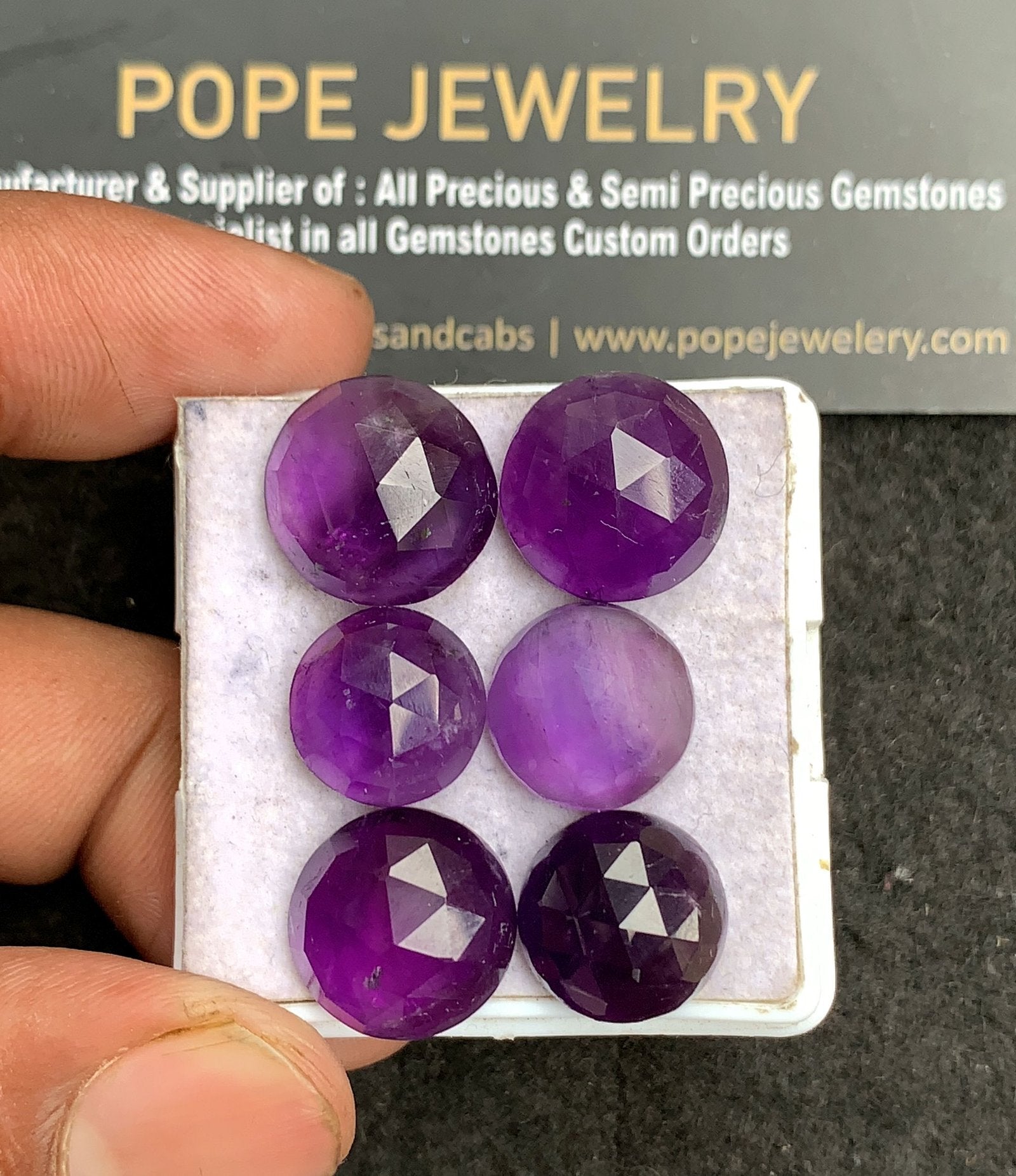 Natural Amethyst Gemstone Rose Cut Round Shape Cabochon High Quality Loose Gemstones For Jewelry Making 12-14 MM Size 6 Pcs V3392