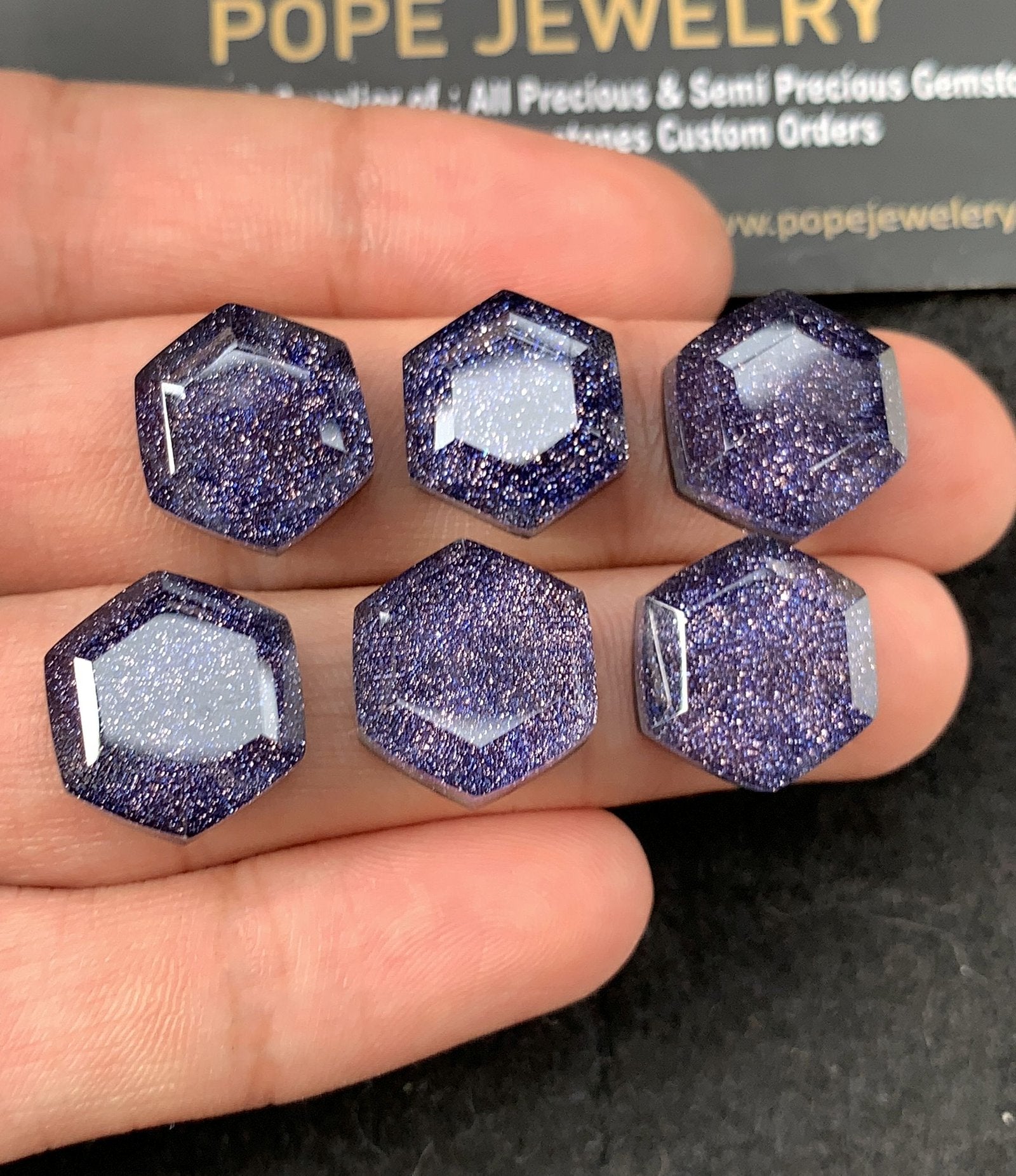 Natural Blue Sandstone & Doublet Gemstone Step Cut Hexagon Shape Cabochon High Quality Loose Gemstones For Jewelry Making 14 MM Size 6 Pcs SM 24529