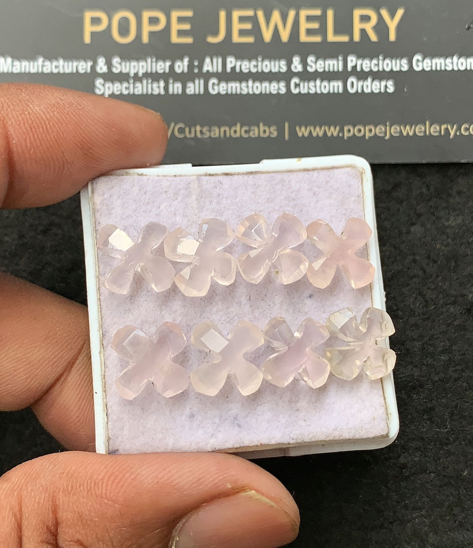 Natural Rose Quartz Gemstone Checker Cut Flower Shape Cabochon High Quality Loose Gemstones For Jewelry Making 11 MM Size 8 Pcs V3409