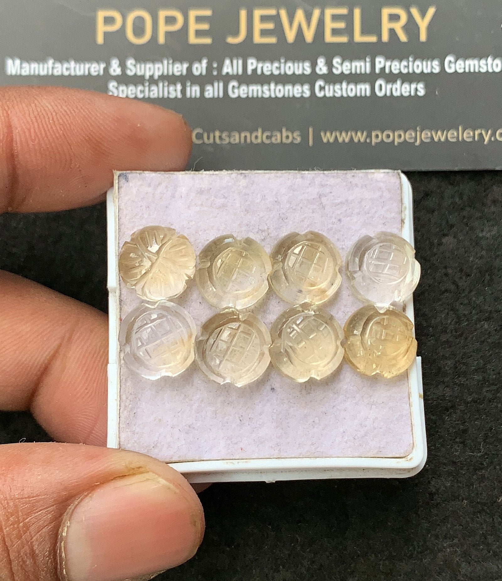Natural Citrine Gemstone Hand Carved Flower Shape Cabochon High Quality Loose Gemstones For Jewelry Making 10 MM Size 8 Pcs V3411