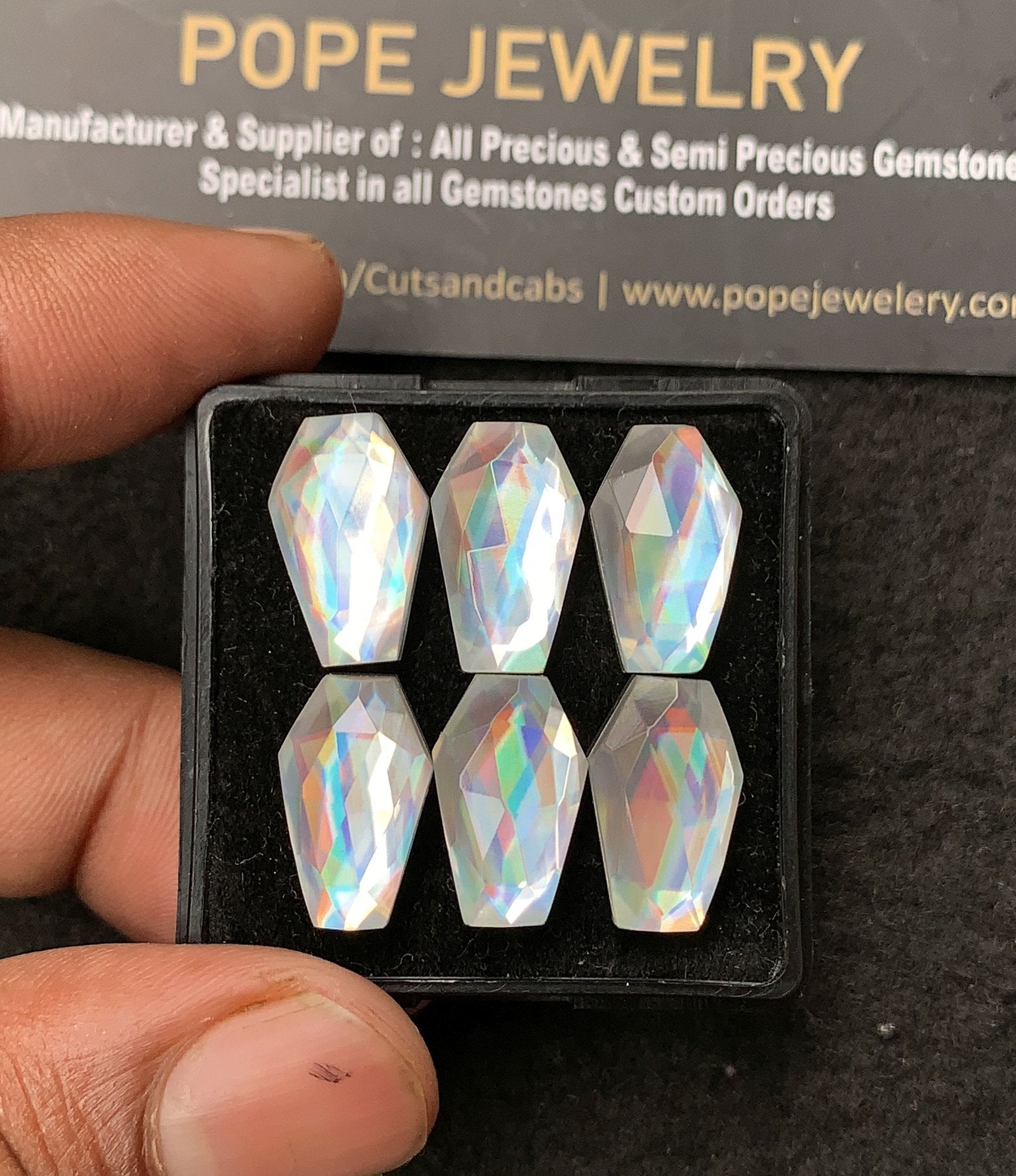 Natural Rainbow Quartz Gemstone Rose Cut Coffin Shape Cabochon High Quality Loose Gemstones For Jewelry Making 16x10 MM Size 6 Pcs V3431