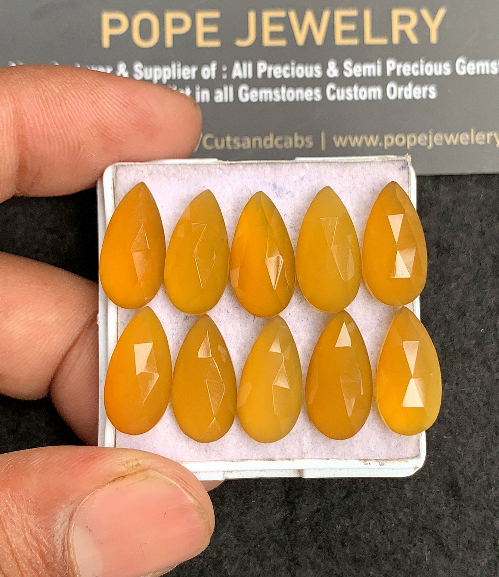 Natural Yellow Chalcedony Gemstone Rose Cut Pear Shape Cabochon High Quality Loose Gemstones For Jewelry Making 16x8 MM Size 10 Pcs V3443