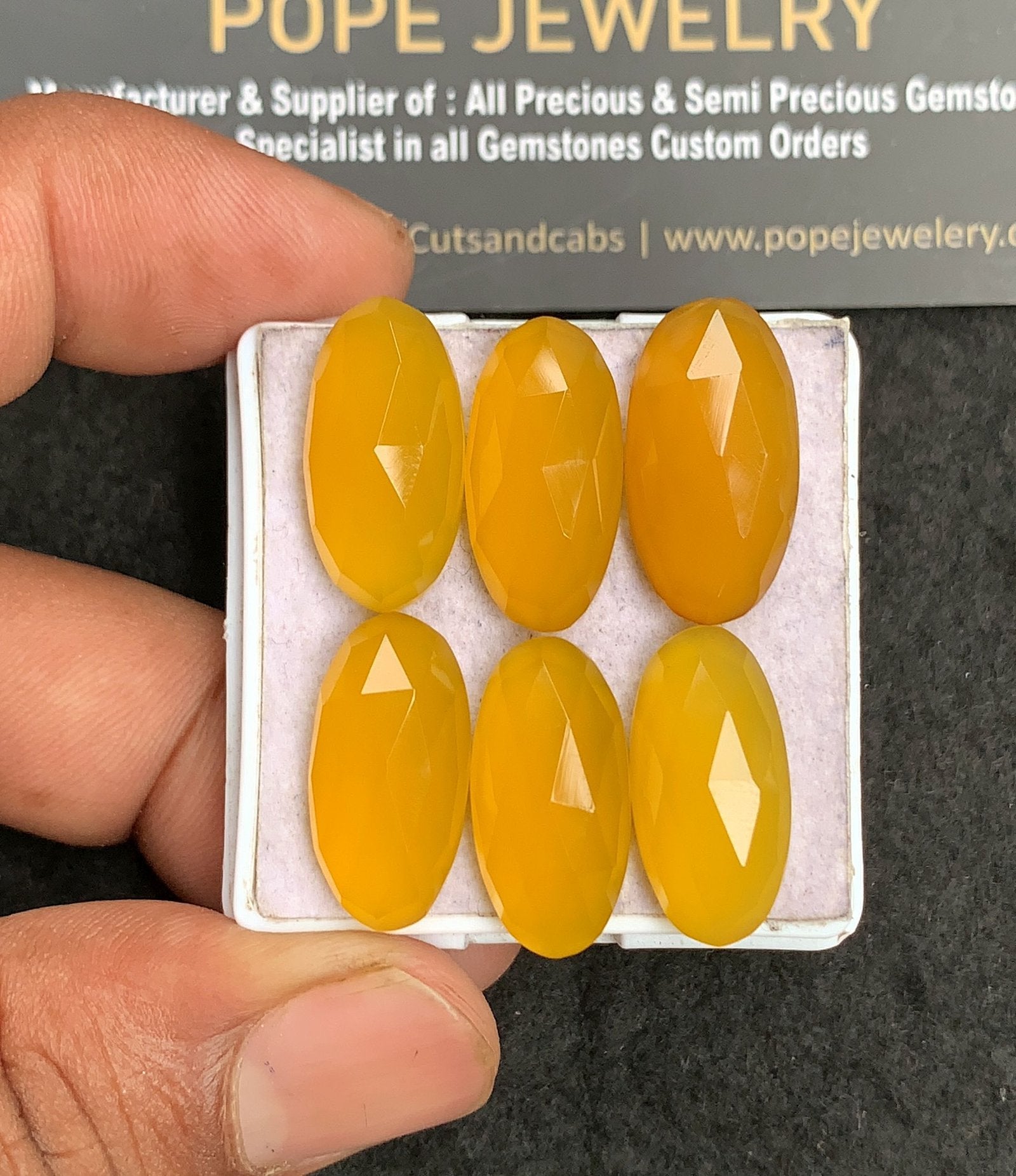 Natural Yellow Chalcedony Gemstone Rose Cut Oval Shape Cabochon High Quality Loose Gemstones For Jewelry Making 20x10 MM Size 6 Pcs V3445