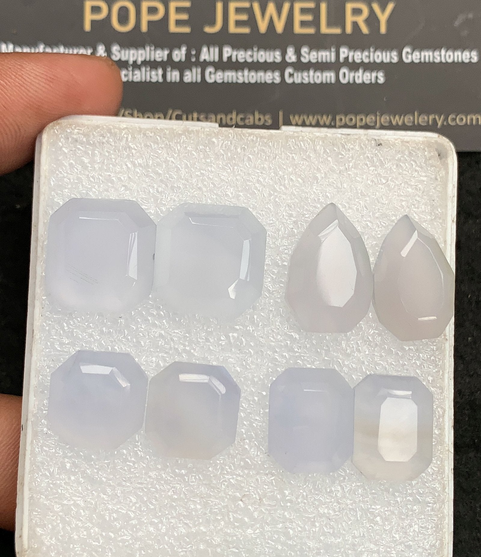 Natural Pale Blue Chalcedony Gemstone Step Cut Mix Shape Cabochon High Quality Loose Gemstones For Jewelry Making 12-17 MM Size 4 Pair V3453
