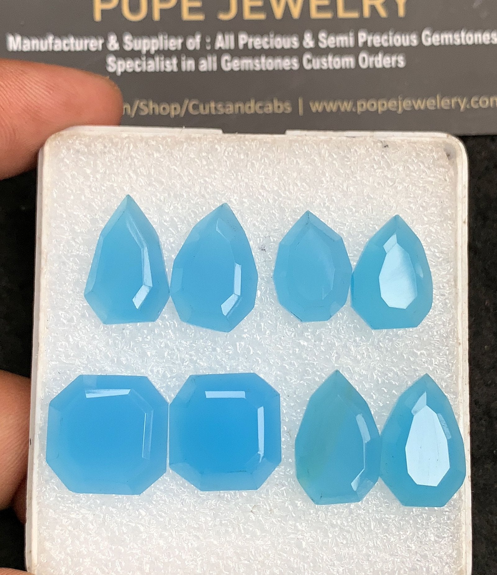 Natural Blue Chalcedony Gemstone Step Cut Mix Shape Cabochon High Quality Loose Gemstones For Jewelry Making 17x15 MM Size 4 Pair V3457