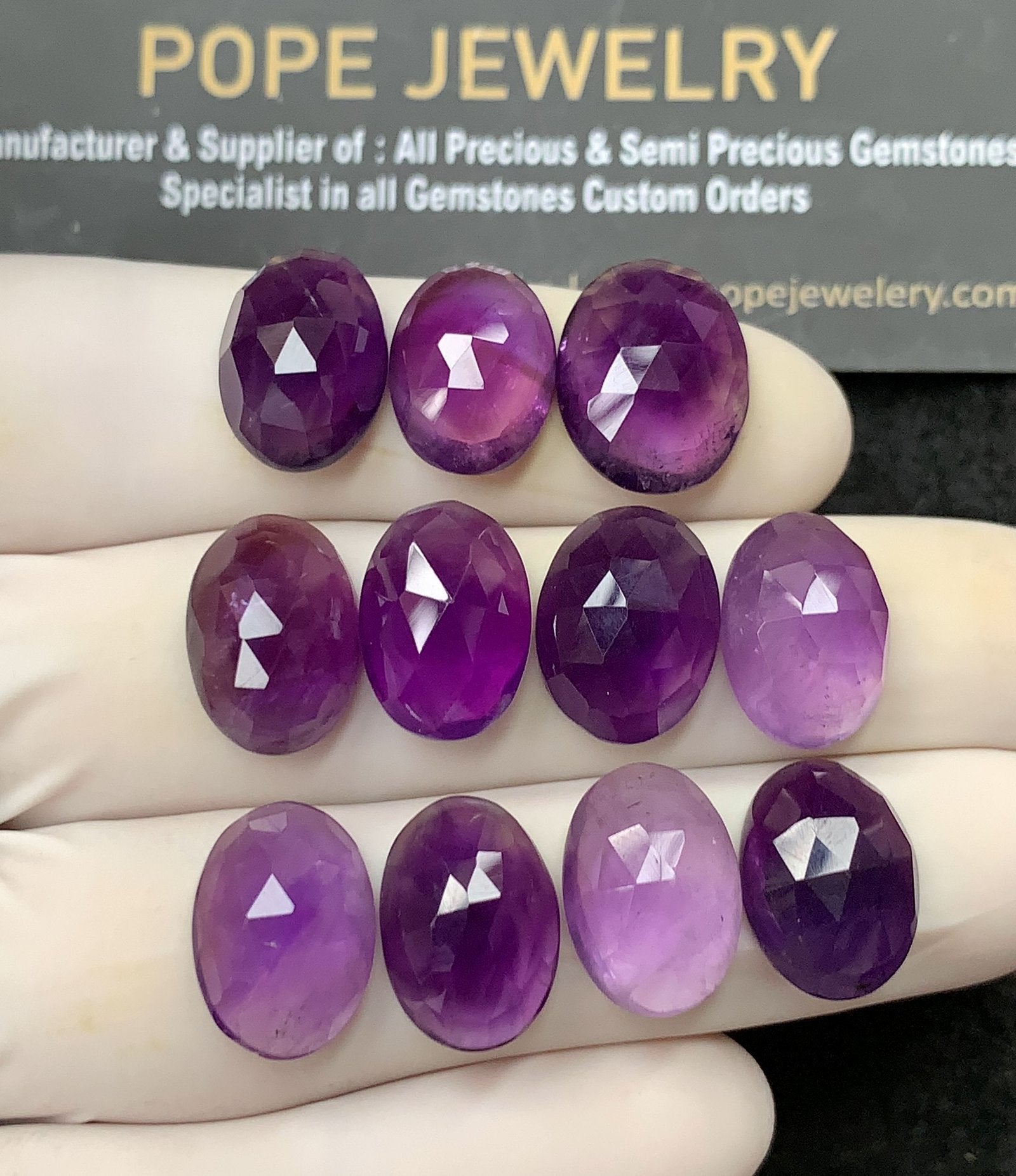 Natural Amethyst Gemstone Rose Cut Oval Cabochon High Quality Loose Gemstones For Jewelry Making 14x16 MM Size 11 Pcs SM24583