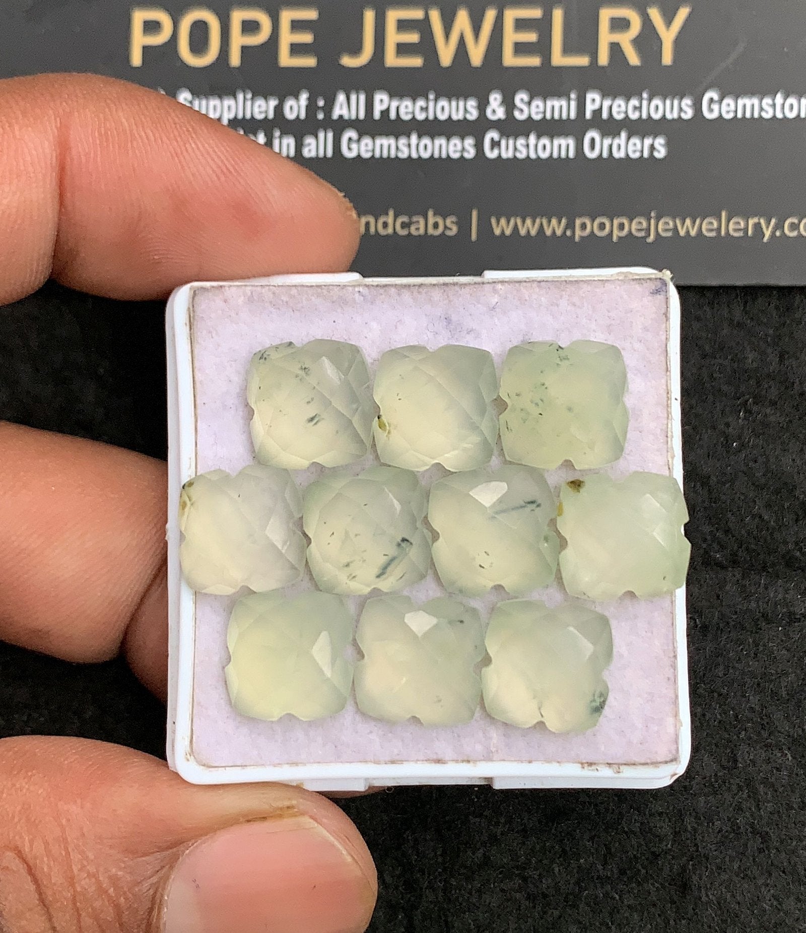 Natural Prehnite Gemstone Checker Cut Flower Shape Cabochon Amazing & High Quality Loose Gemstones For Jewelry Making 10 MM Size 10 Pcs V3469