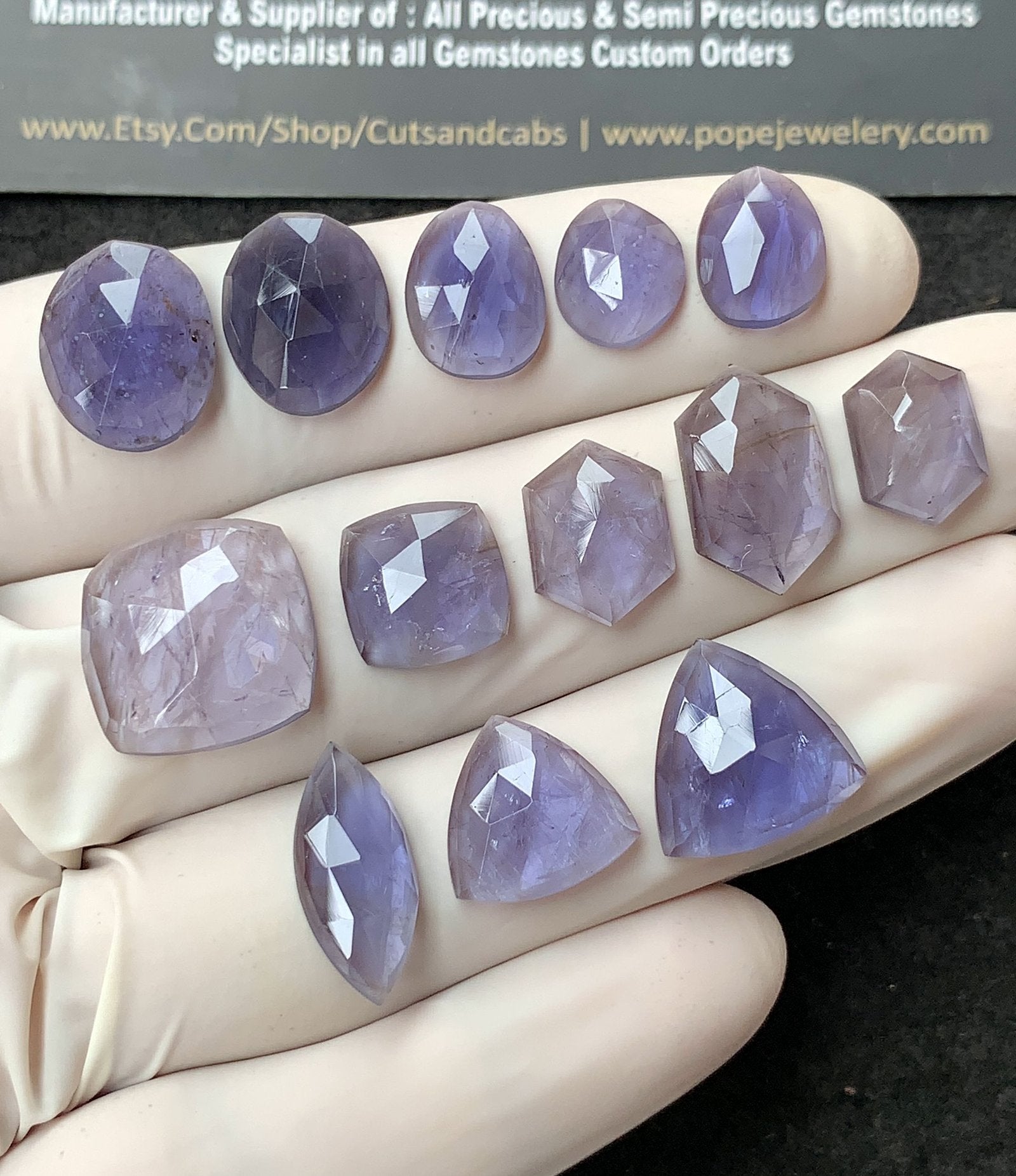 Natural Iolite Gemstone Rose Cut Mix Shape Cabochon High Quality Loose Gemstones For Jewelry Making 10-17 MM Size 13 Pcs V2760