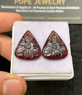 Natural Garnet Gemstone Hand Carved Pear Shape Cabochon High Quality Loose Gemstones For Jewelry Making 17x21 MM Size 1 Pair SM24619