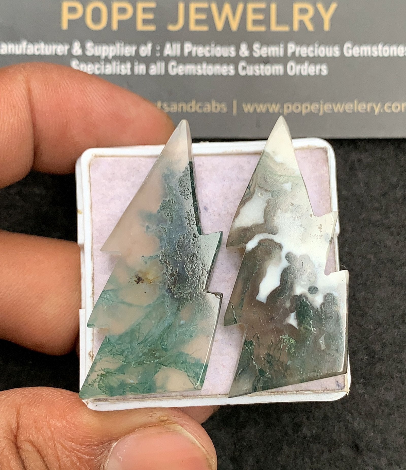 Natural Moss Agate Gemstone Smooth Thunder Shape Cabochon High Quality Loose Gemstones For Jewelry Making 42x18 MM Size 2 Pcs V3500
