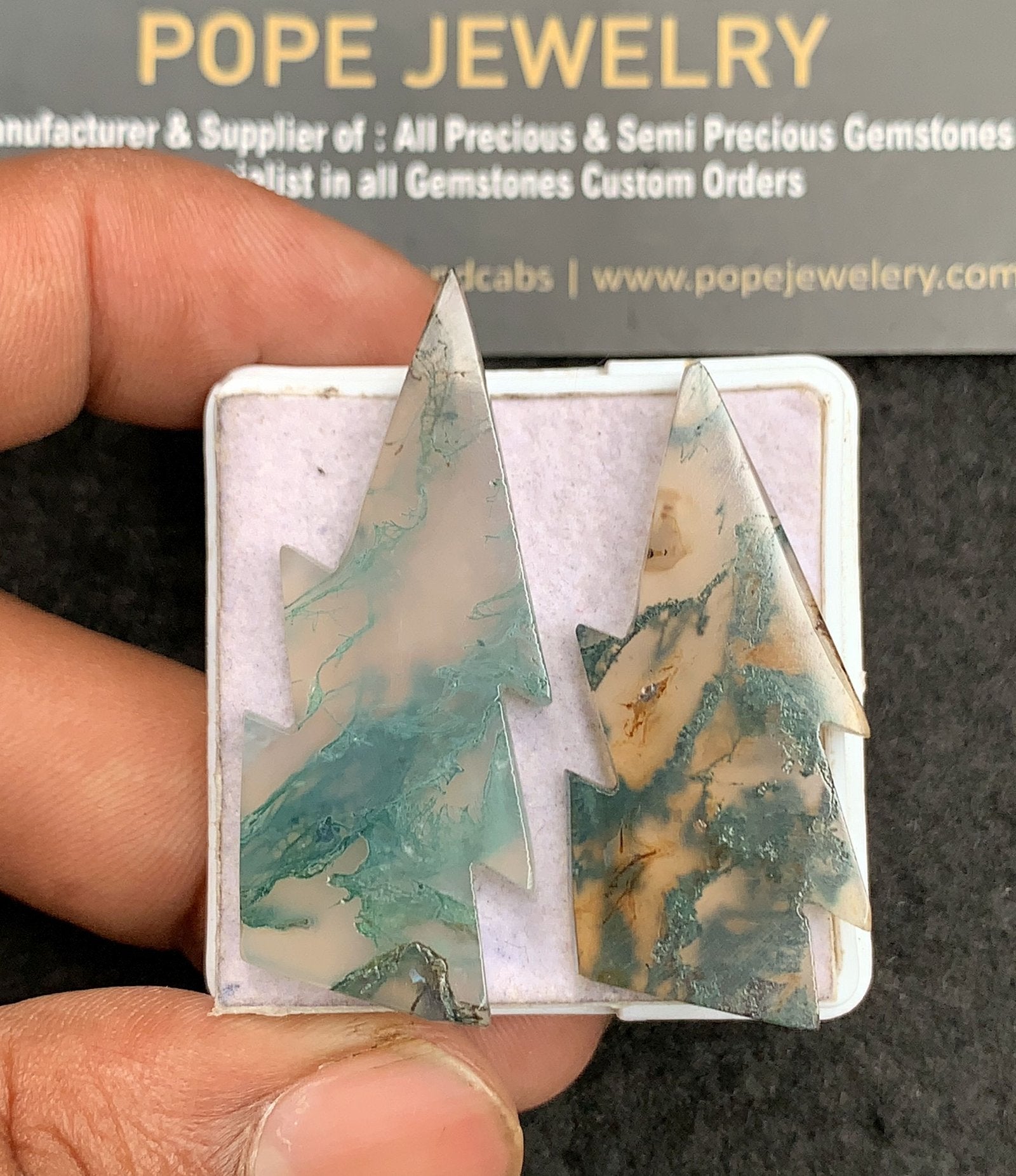 Natural Moss Agate Gemstone Smooth Thunder Shape Cabochon High Quality Loose Gemstones For Jewelry Making 39-44 MM Size 2 Pcs V3501