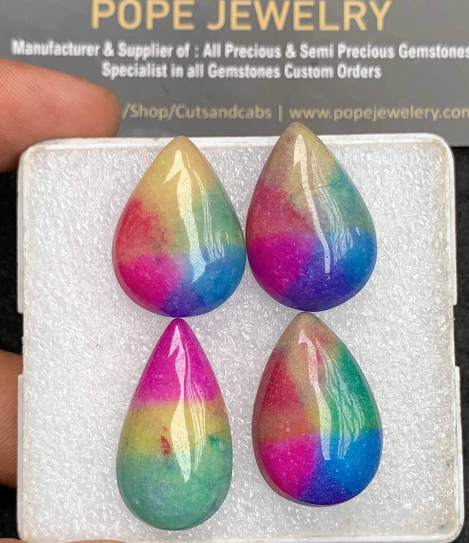 Natural Multi Color Agate Gemstone Smooth Pear Shape Cabochon High Quality Loose Gemstones For Jewelry Making 25-29 MM Size 4 Pcs V3508