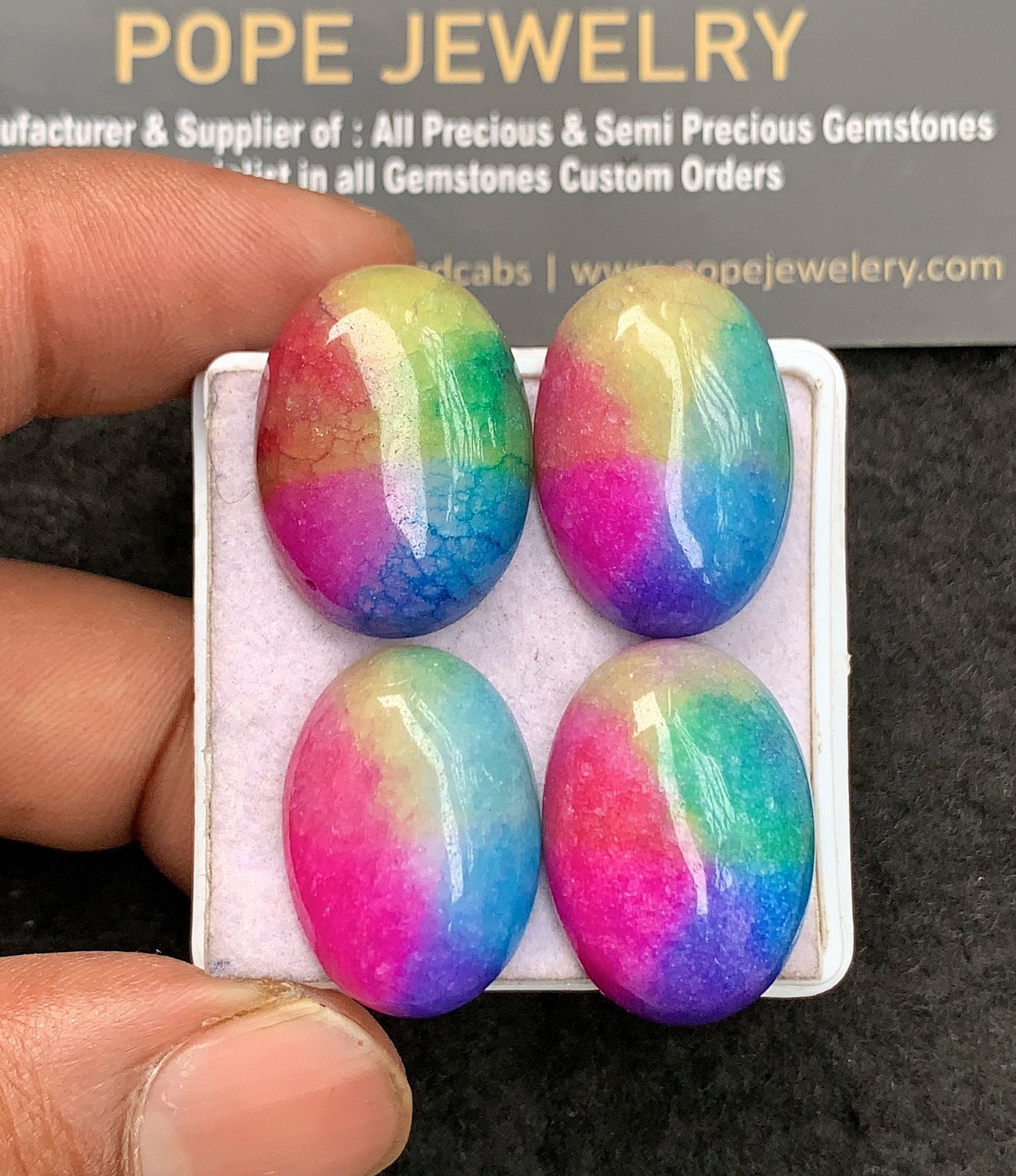 Natural Multi Color Agate Gemstone Smooth Oval Shape Cabochon High Quality Loose Gemstones For Jewelry Making 23-24 MM Size 4 Pcs V3511